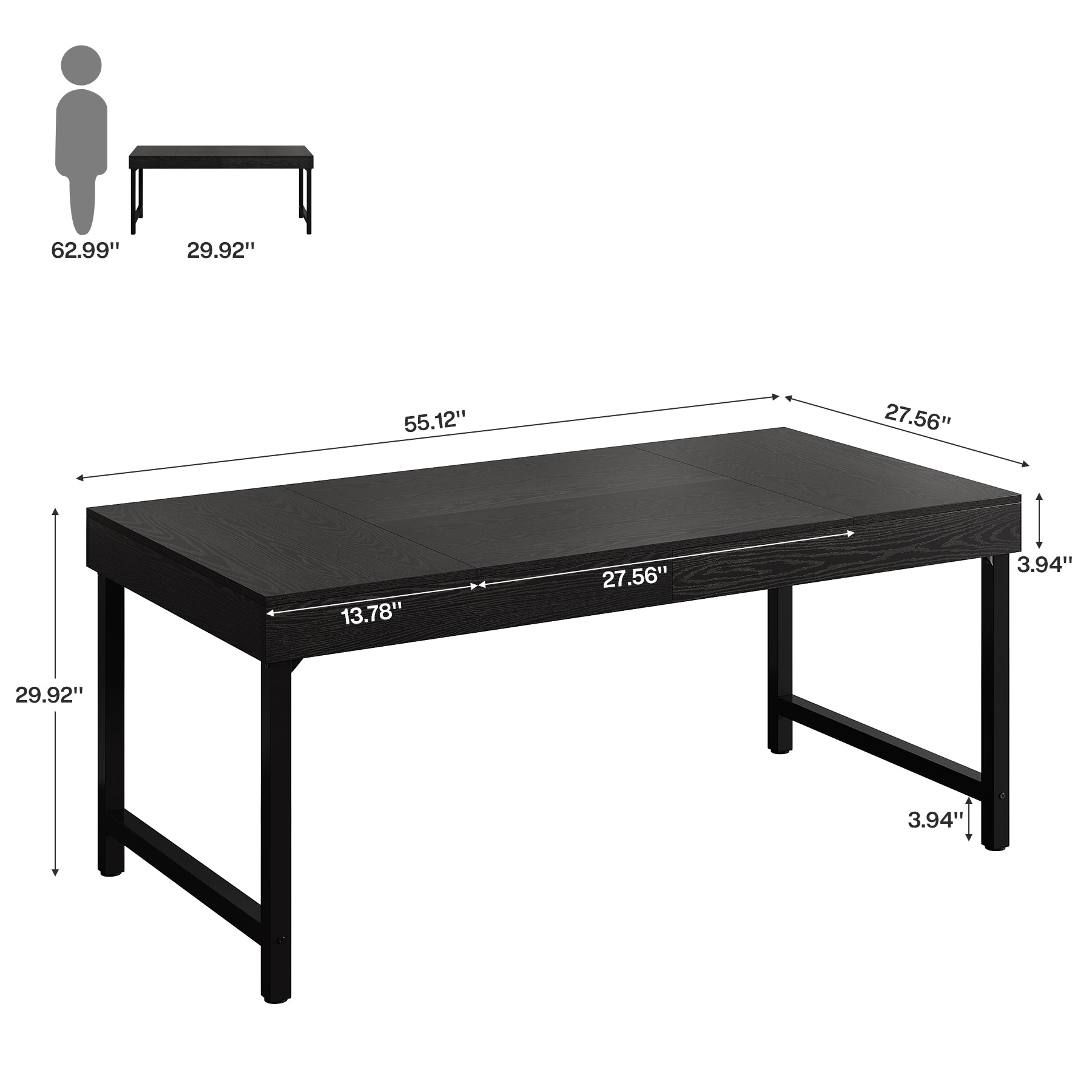 Tribesigns Industrial Farmhouse Dining Table, 55-Inch Rectangle with Heavy-Duty Metal Legs for 4-6 People