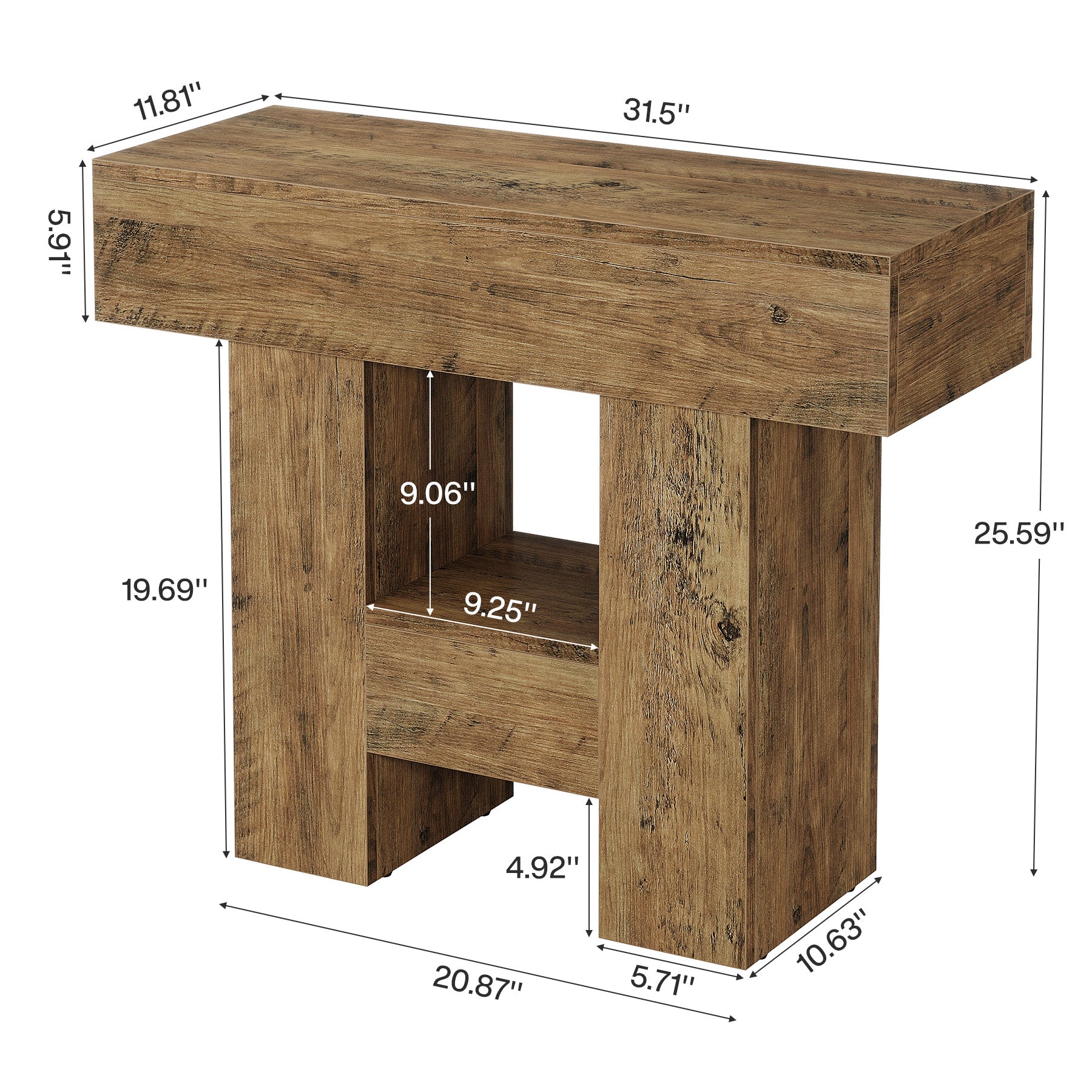 23.6-Inch Farmhouse Narrow End Table with 2-Tier Storage Shelf, Sofa Side Table for Living Room