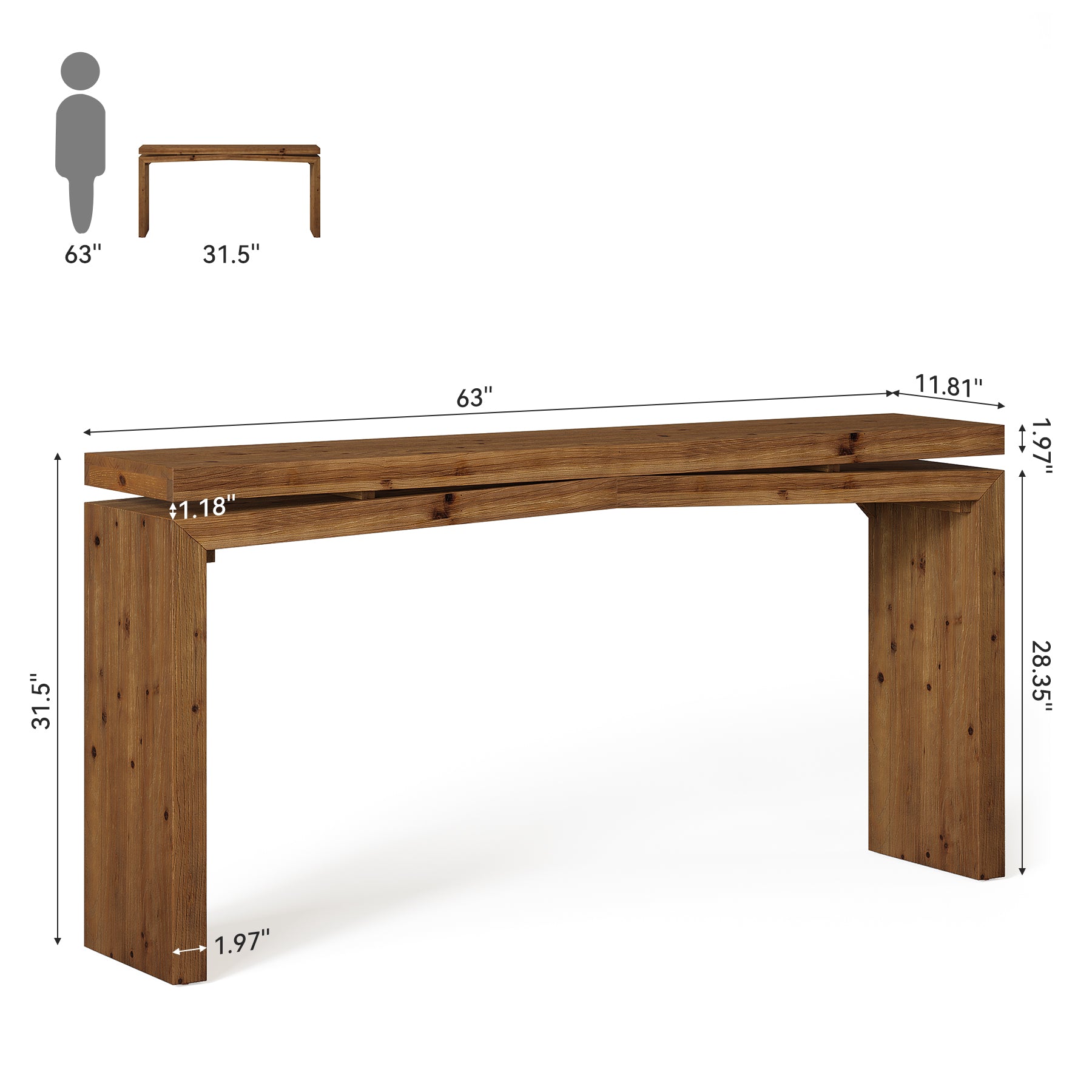 63-Inch Solid Wood Farmhouse Console Table, Long Sofa Table for Entryway