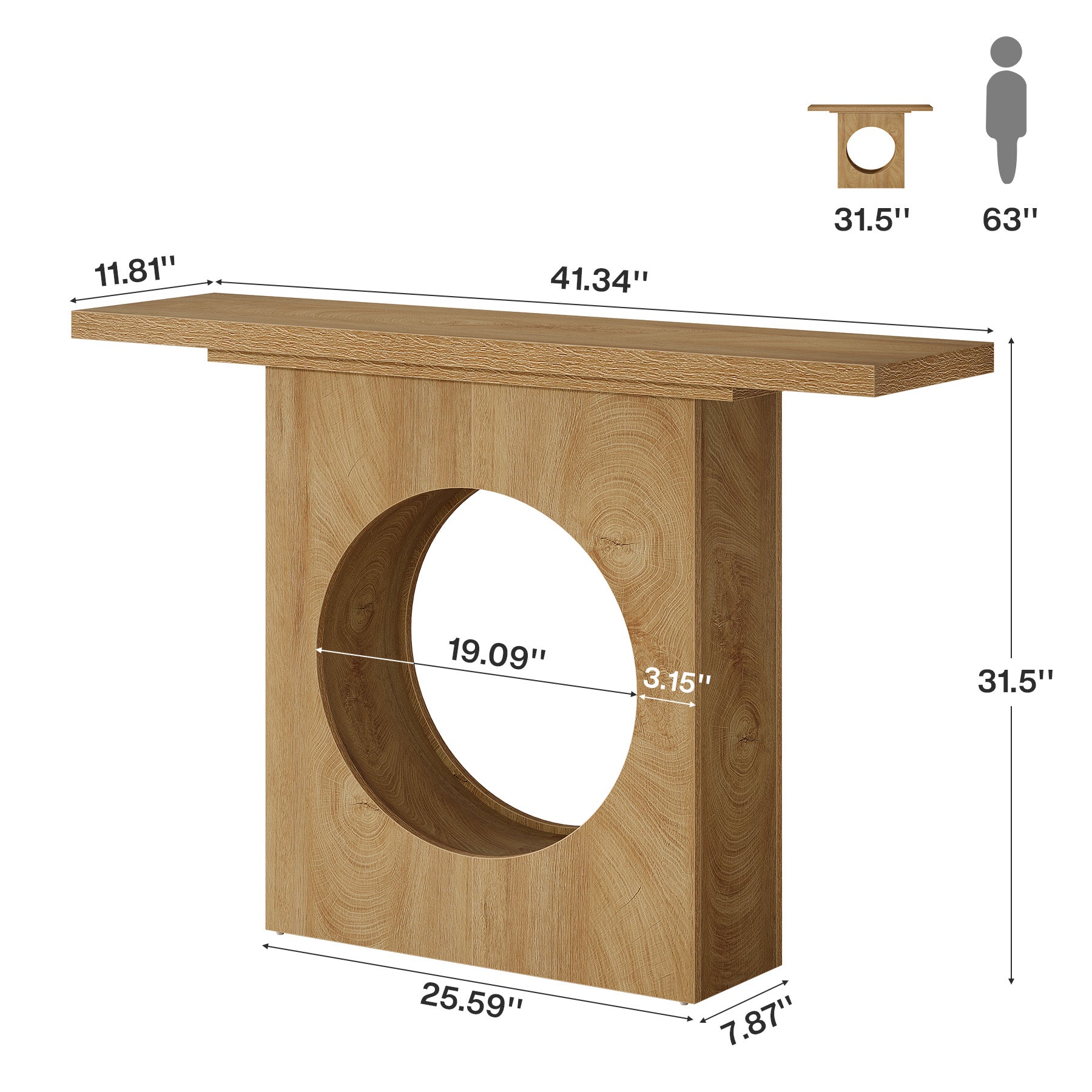 41.3-Inch Farmhouse Console Table, Narrow Entryway Table with Round Hole Design