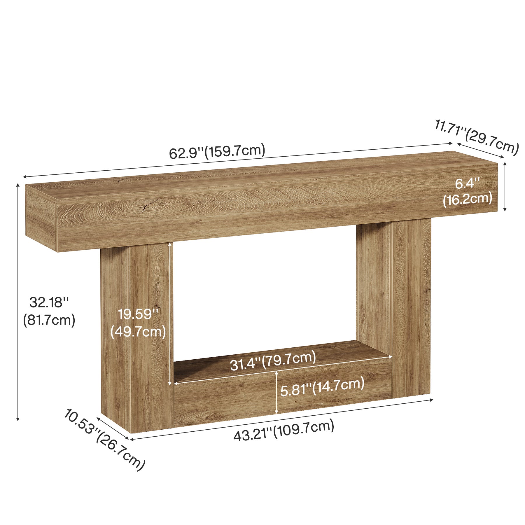 63" Distressed Wood Console Table, 2-Tier Sofa & Entry Table