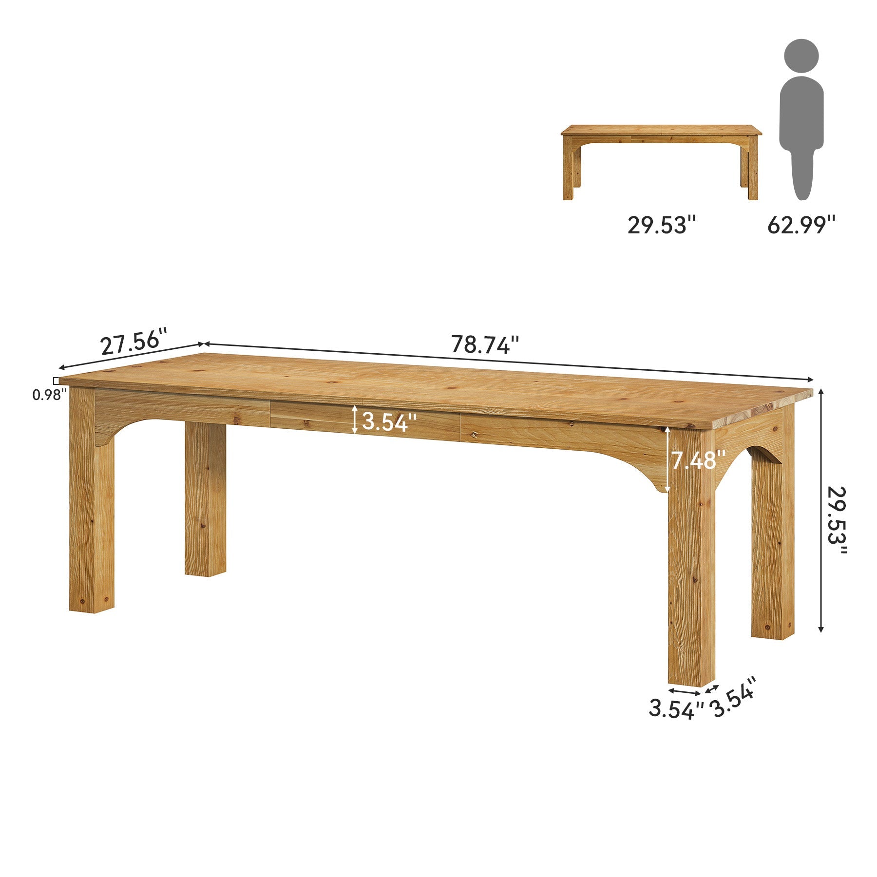 78.7-Inch Solid Wood Two Person Desk, Extra Long Double Workstation for Home Office