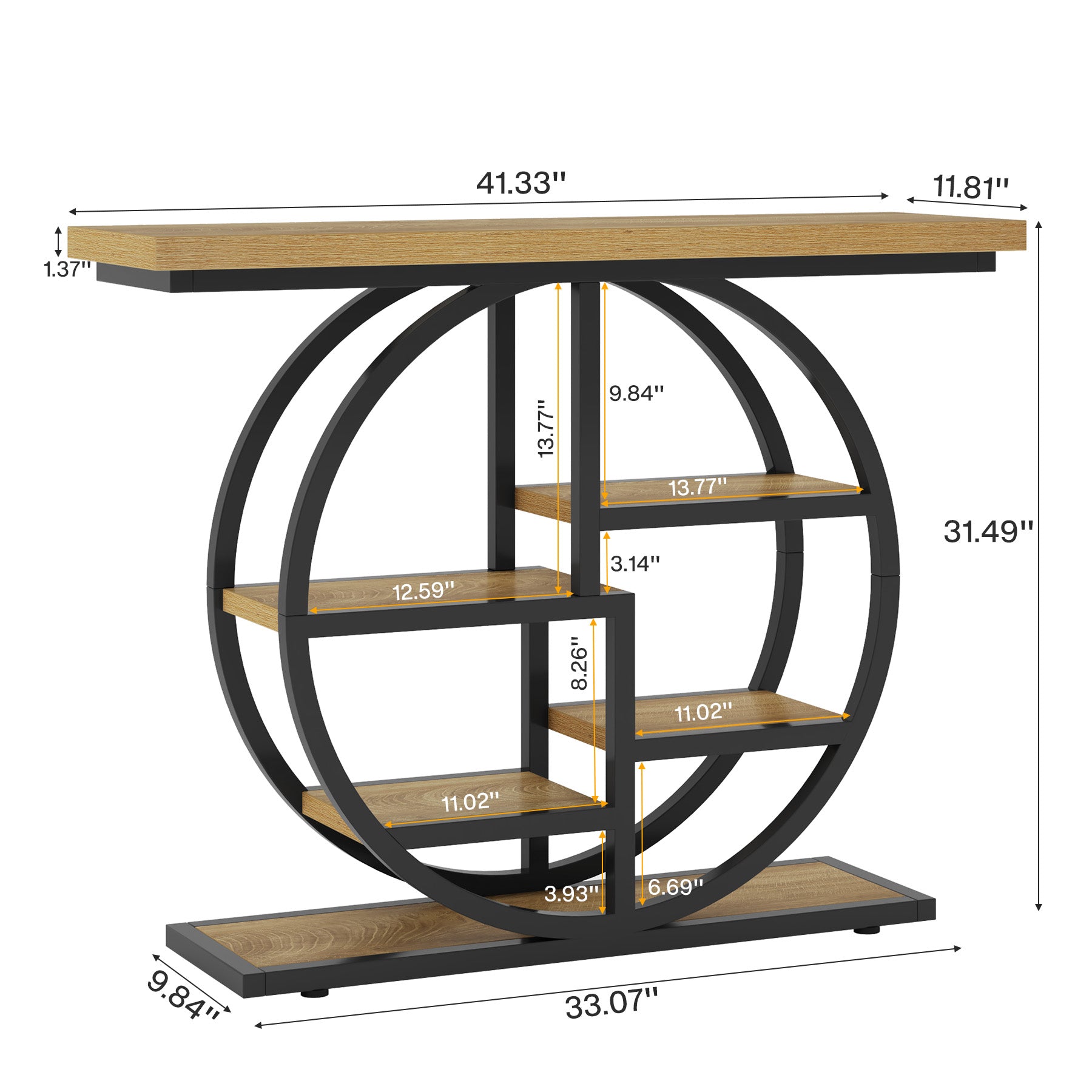 Tribesigns 41.3-Inch Narrow Console Table with 6-Tier Storage, Industrial Hallway Table with Circle Base