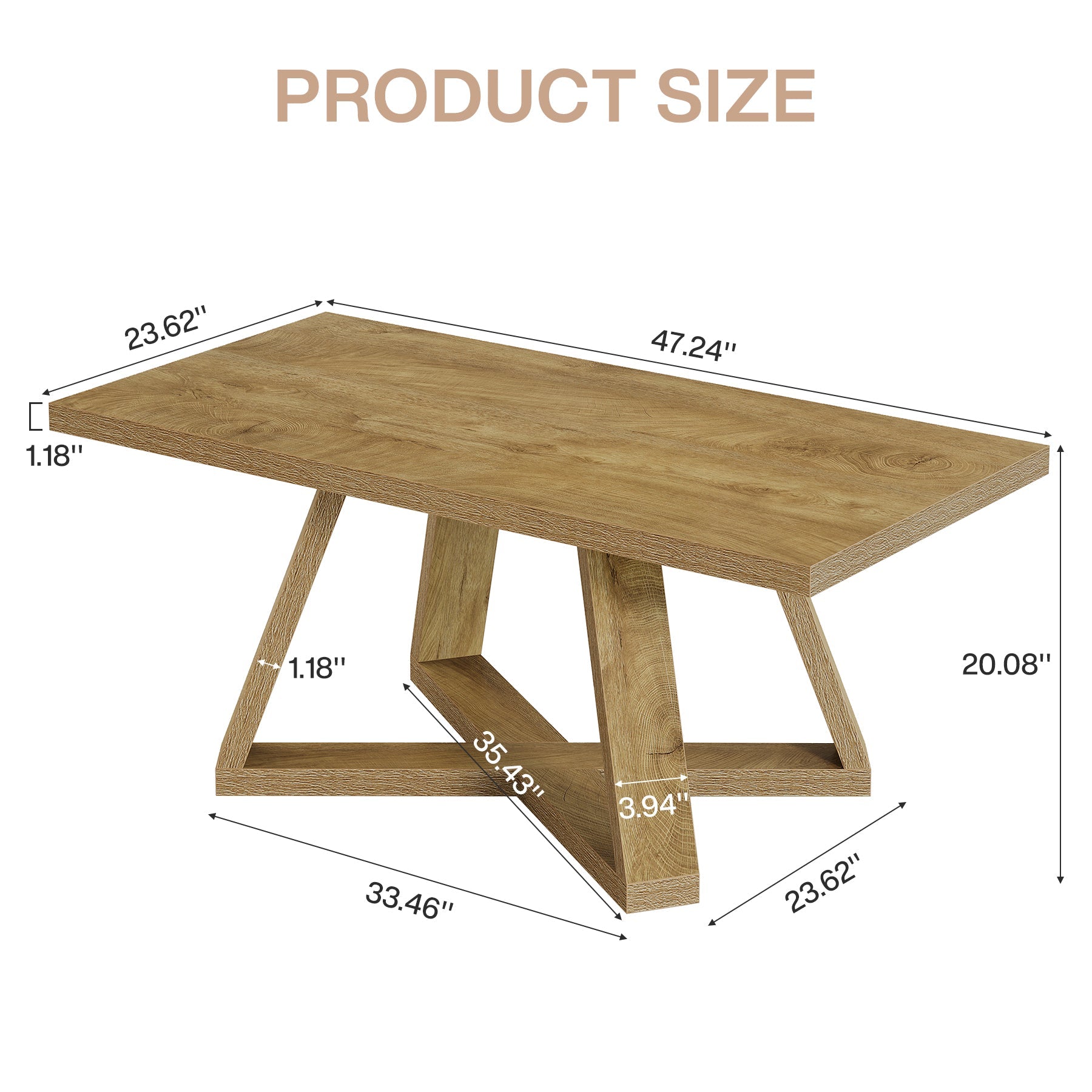 Tribesigns 47" Rectangle Coffee Table, Farmhouse Wooden Accent Table for Small Spaces