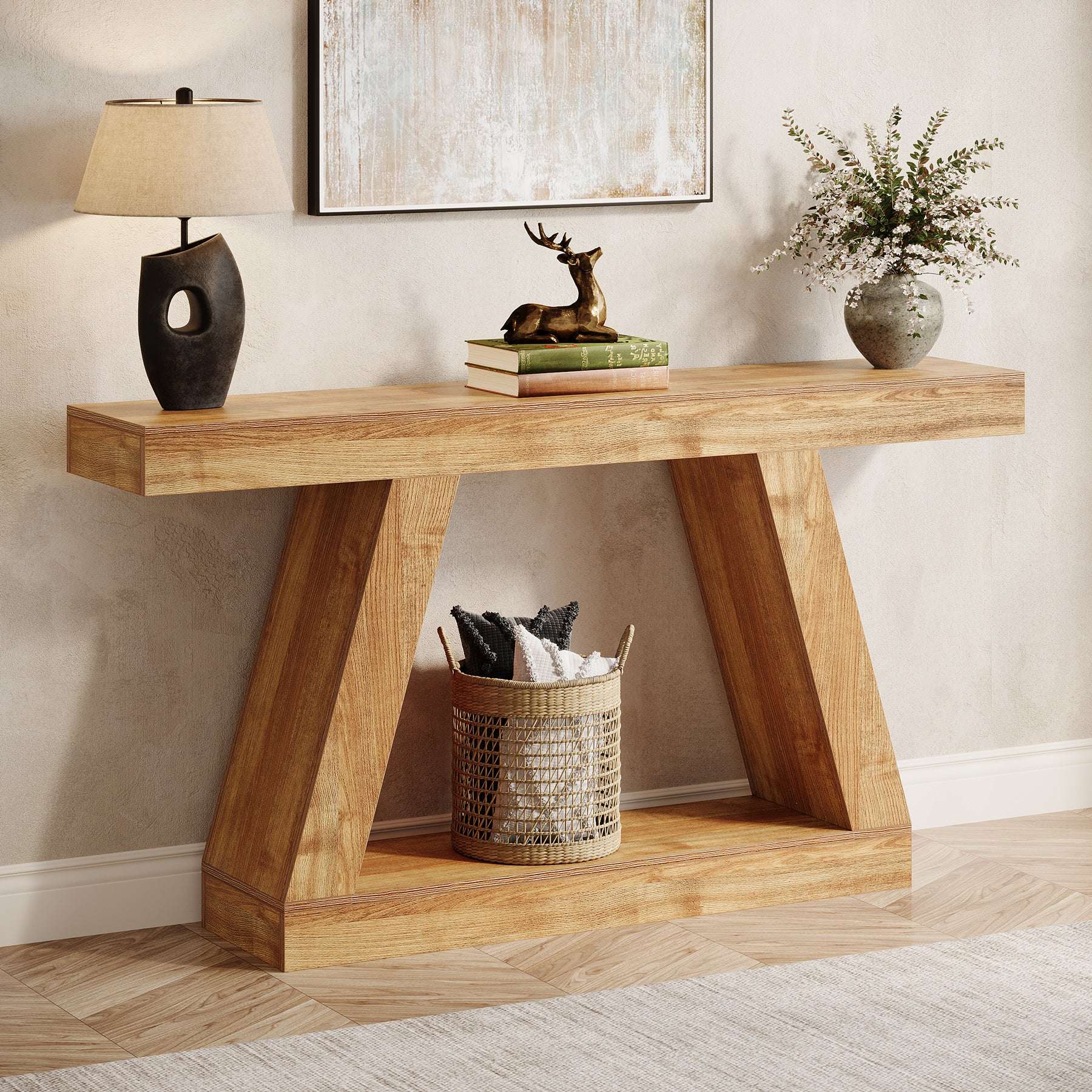 Farmhouse Console Table, 55" Sofa Table with Storage