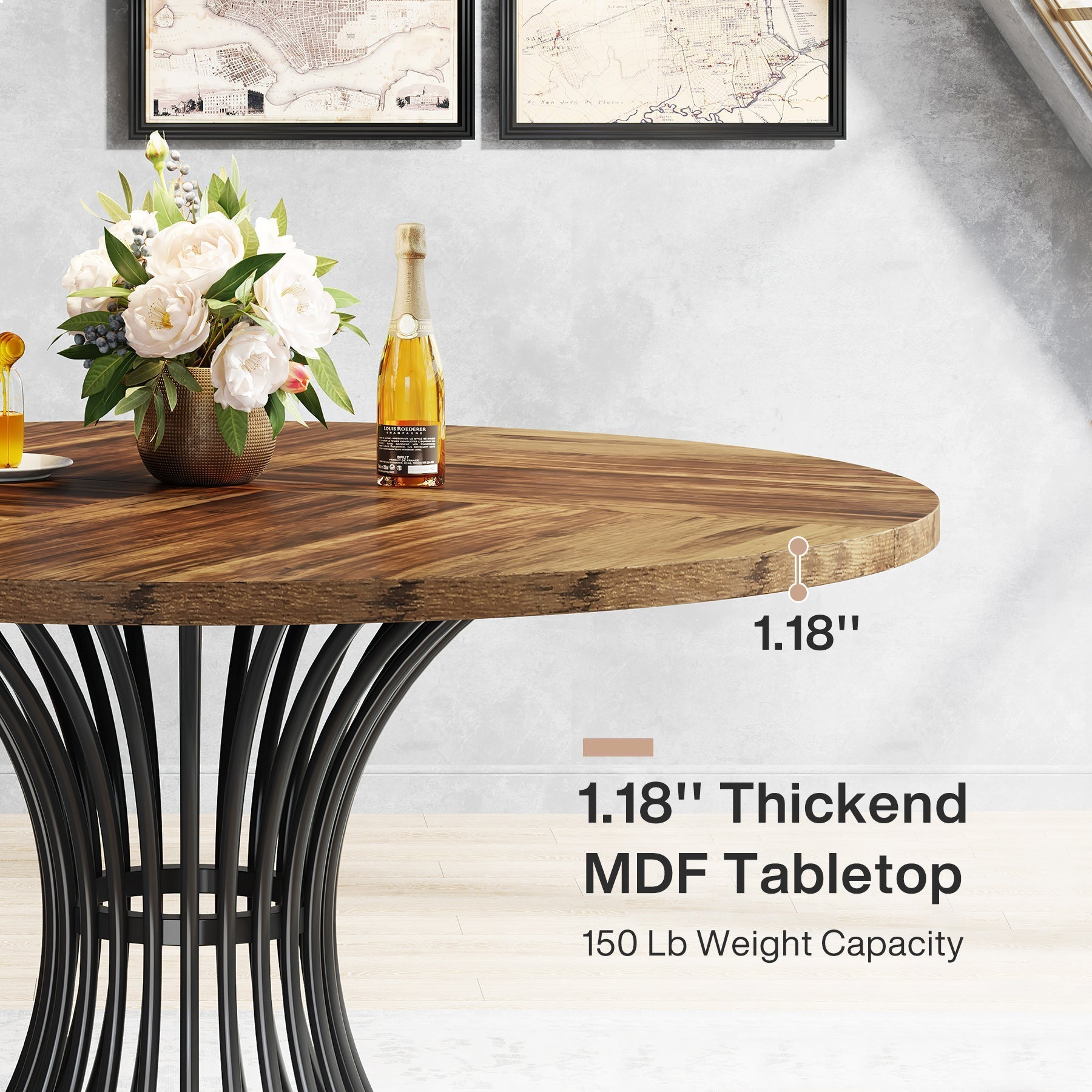 Tribesigns 47.2-Inch Round Dining Table for 4-6, Farmhouse Kitchen Table with Hourglass Metal Base