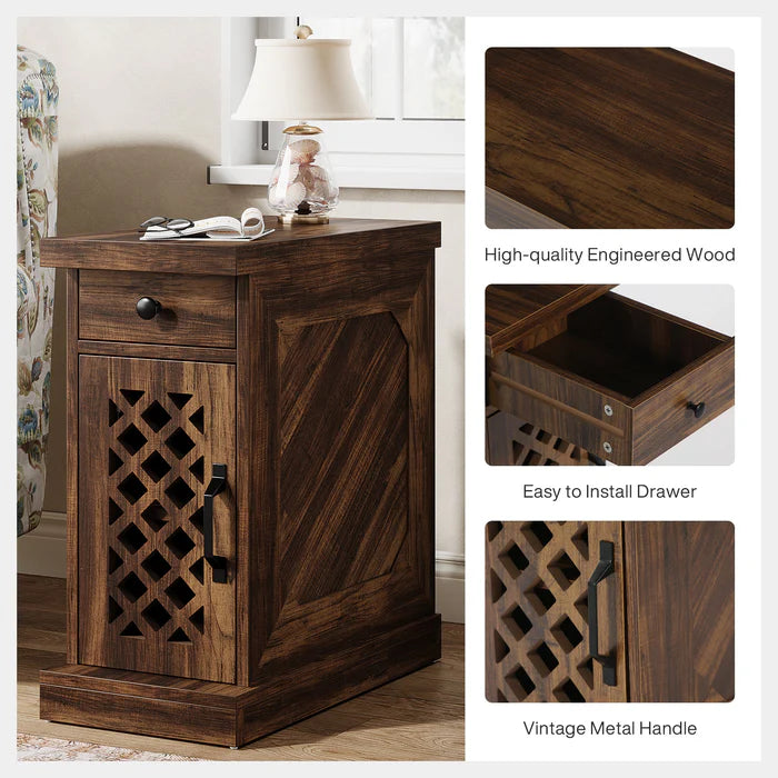 Rustic Side Table, 3-Layer Storage Space End Table