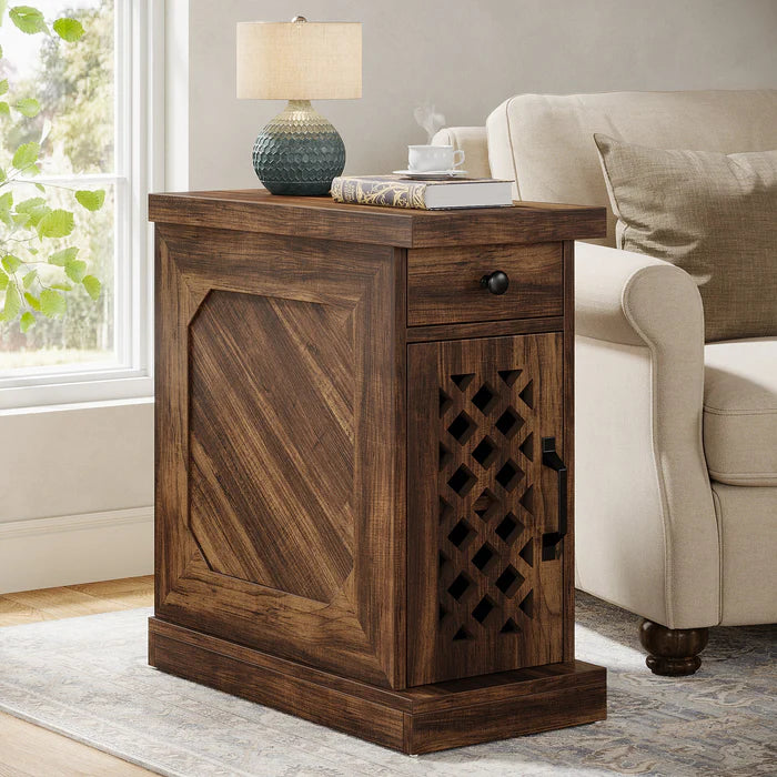 Rustic Side Table, 3-Layer Storage Space End Table
