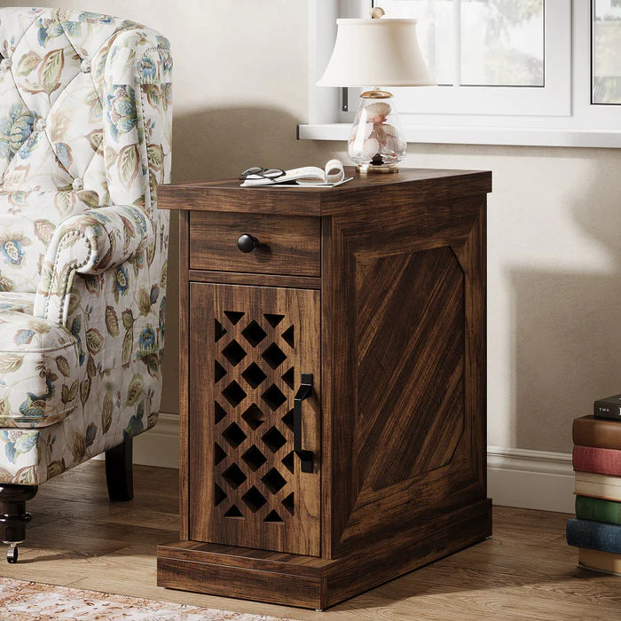 Rustic Side Table, 3-Layer Storage Space End Table