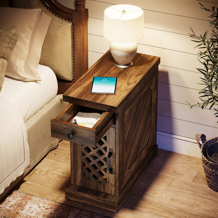 Rustic Side Table, 3-Layer Storage Space End Table