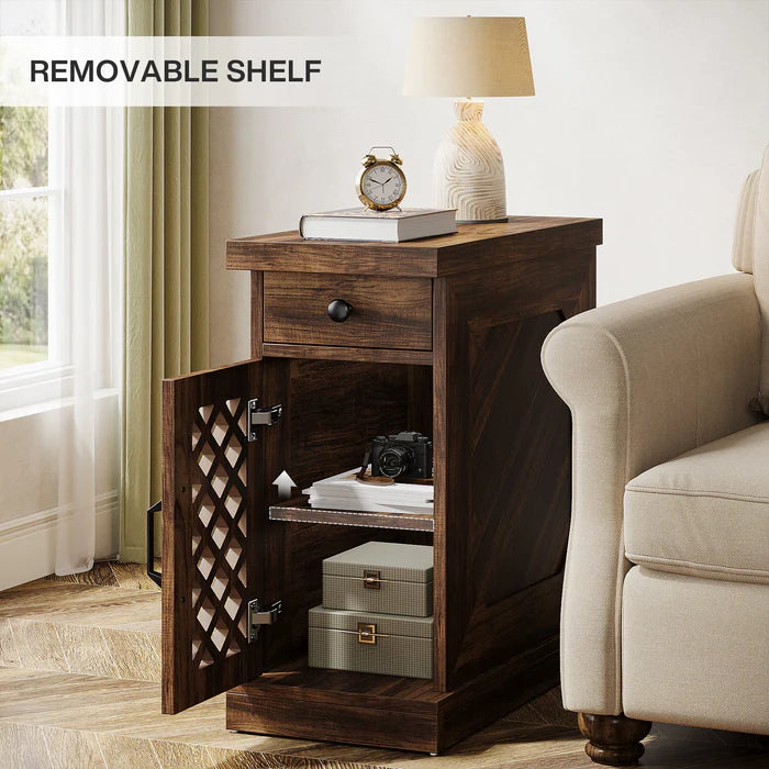 Rustic Side Table, 3-Layer Storage Space End Table