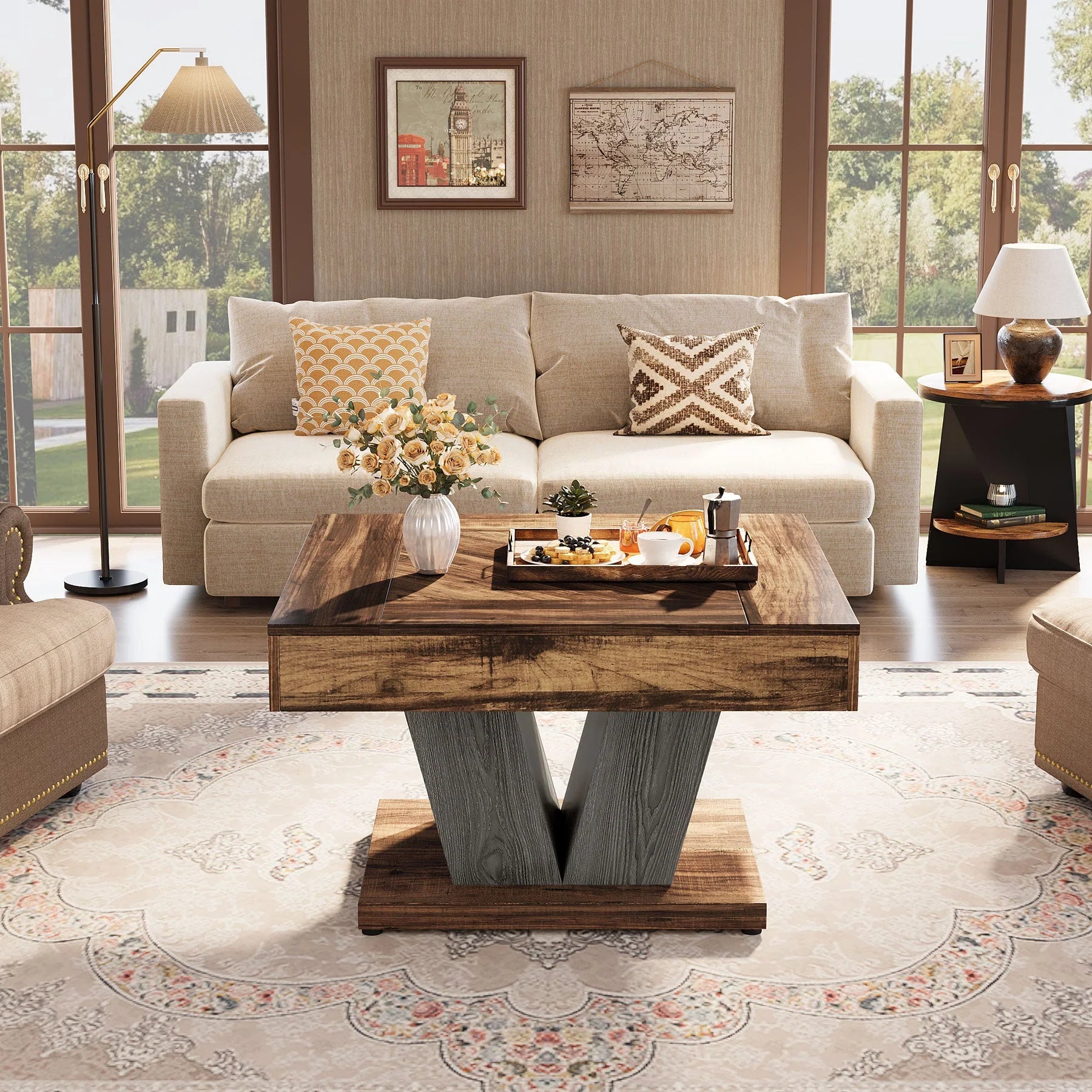 Wood Coffee Table, 31.5" Modern Center Table Cocktail Tea Table