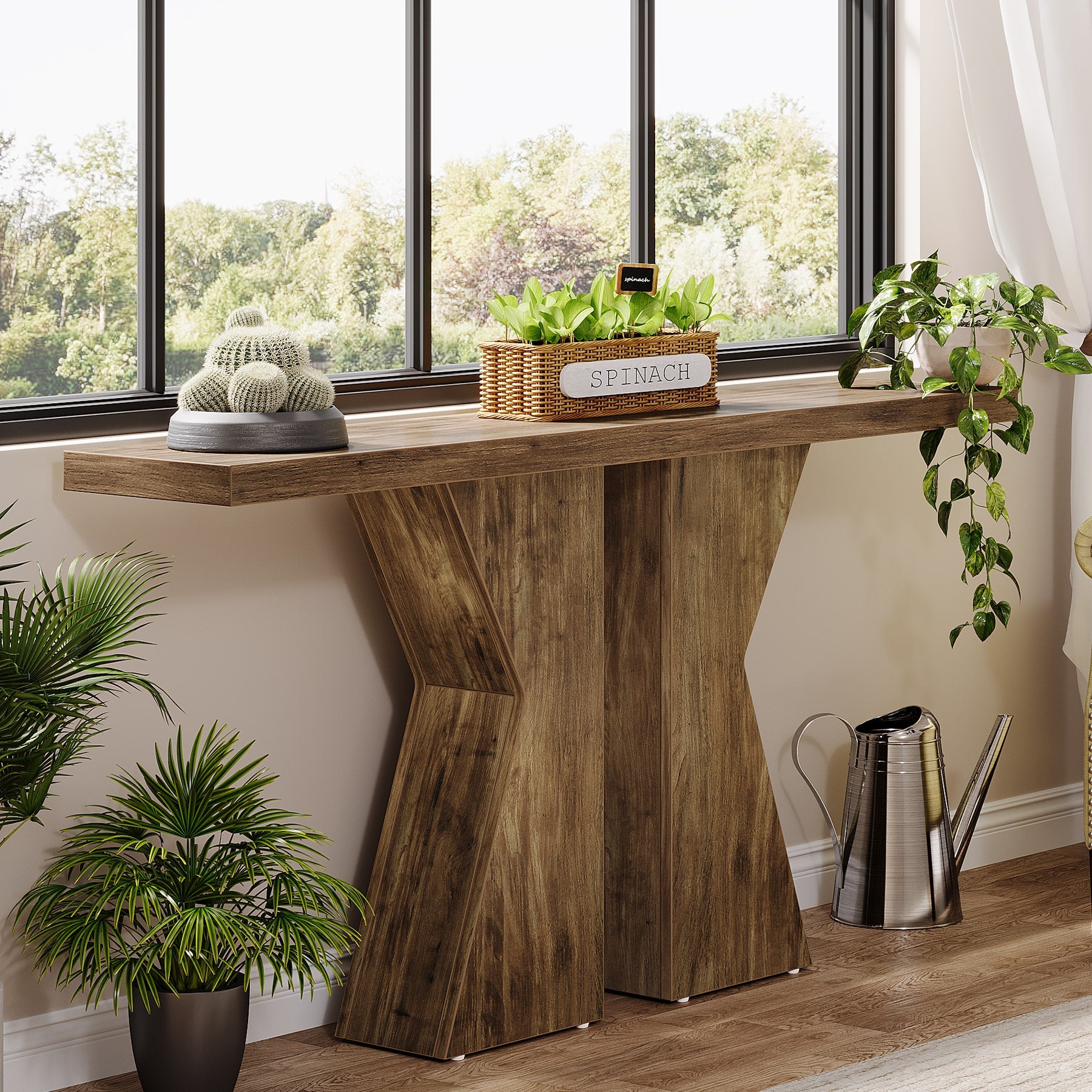 Wood Console Table, 55" Sofa Table Entryway Table with K-Shaped Frame