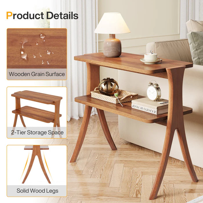 2-Tier Wood End Table - Rustic Farmhouse Style