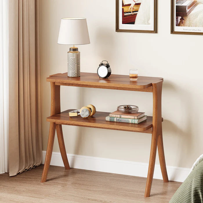 2-Tier Wood End Table - Rustic Farmhouse Style