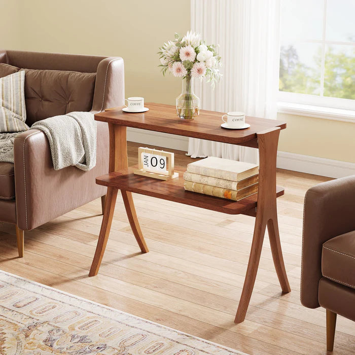 2-Tier Wood End Table - Rustic Farmhouse Style