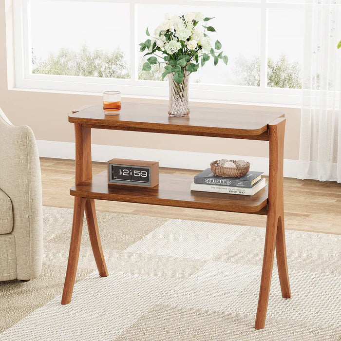 2-Tier Wood End Table - Rustic Farmhouse Style