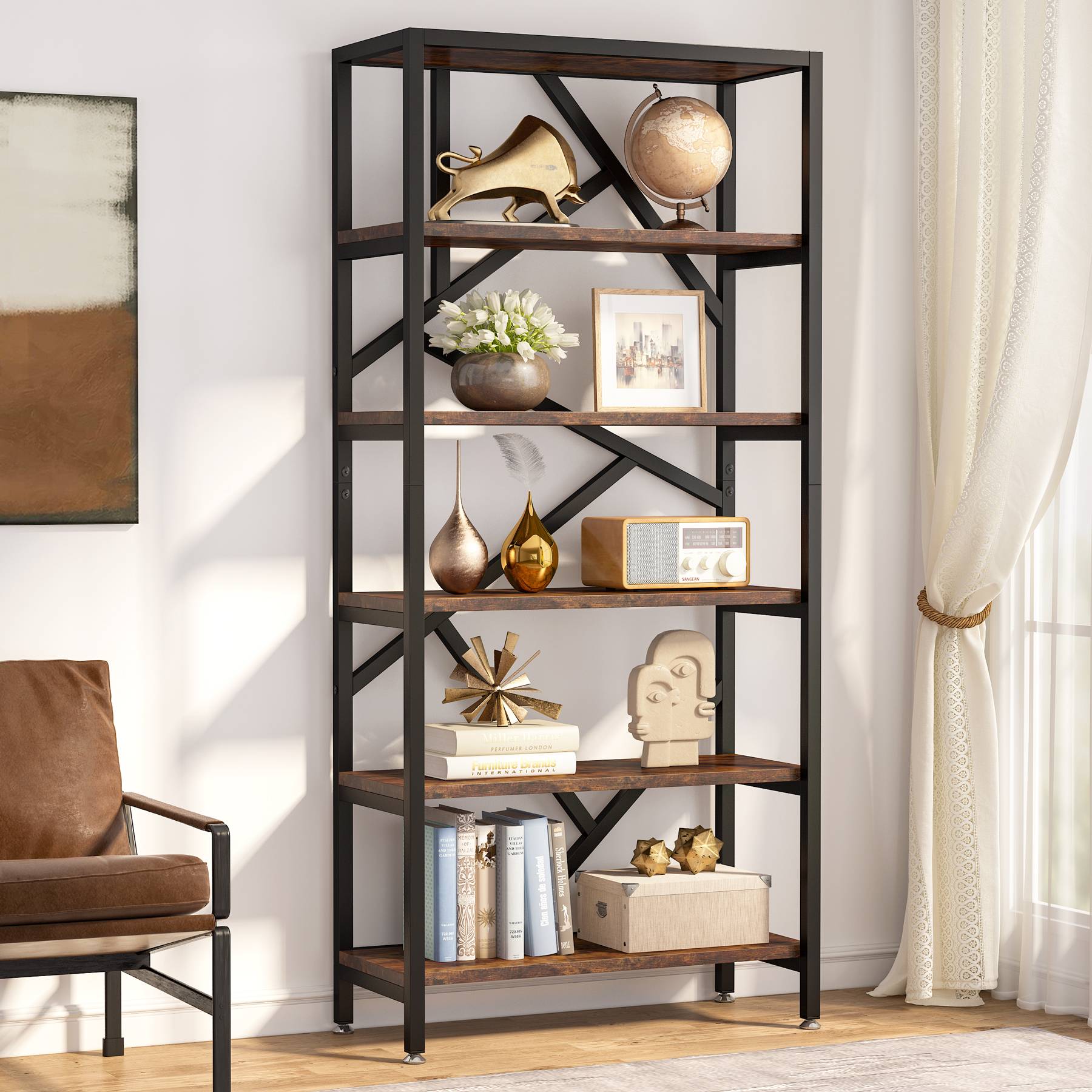 71 Bookshelf Industrial Etagere Bookcase 6 Shelf Display Rack