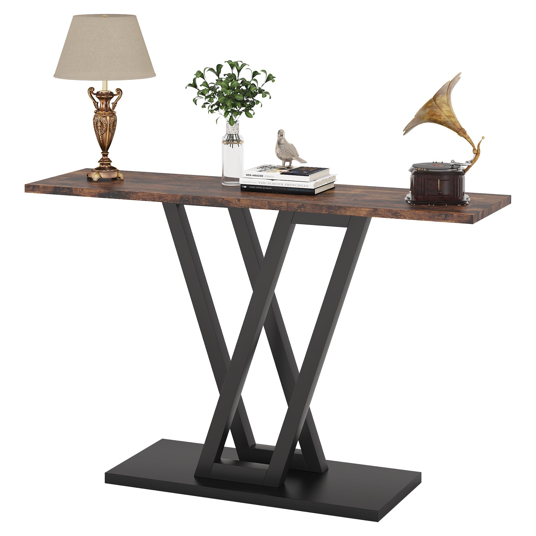 43-Inch Industrial Console Table for Entryway and Hallway: Rustic Wood and Metal Entry Table