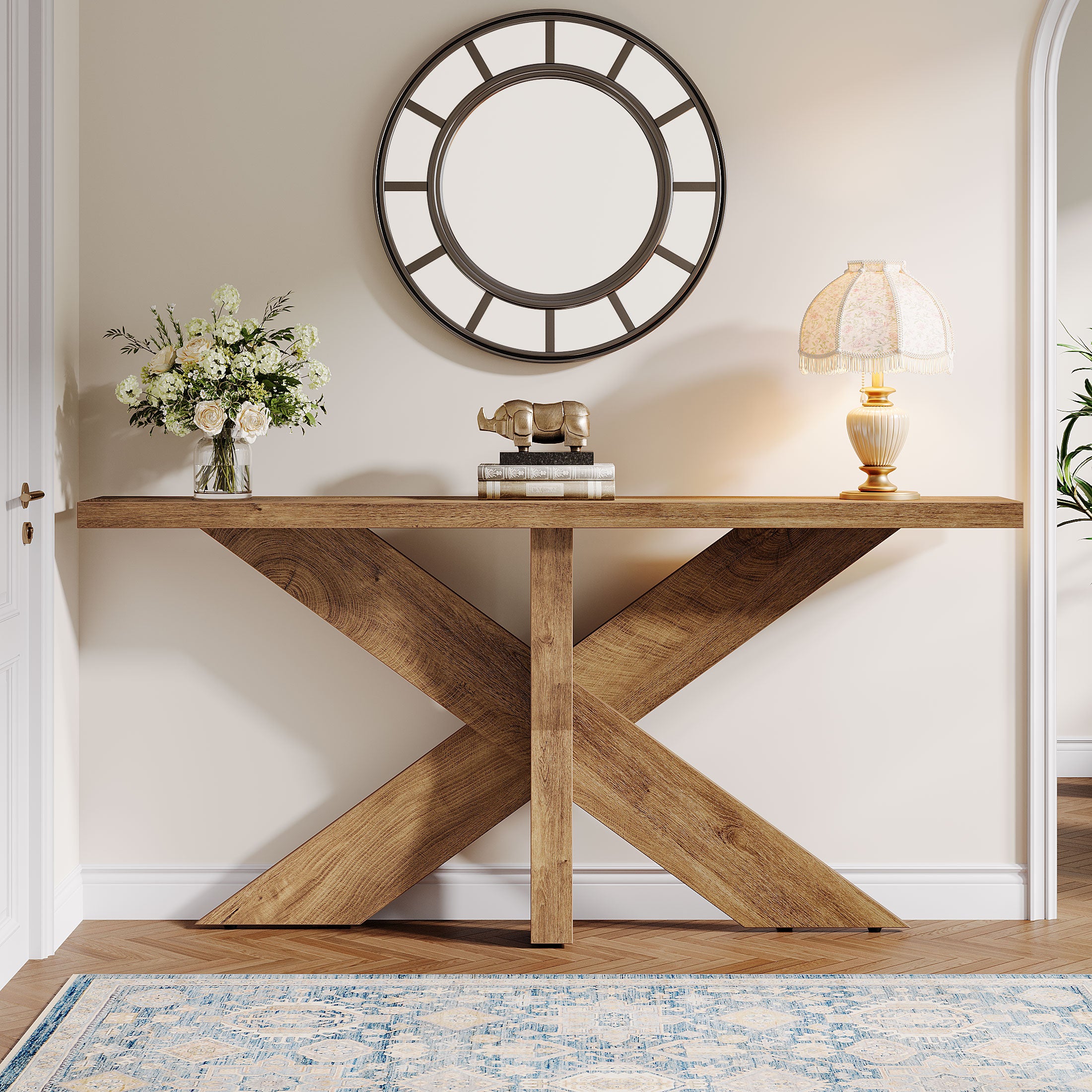Tribesigns 70.9-Inch Console Table, Farmhouse Sofa Table with Wooden Geometric Base for Entryway