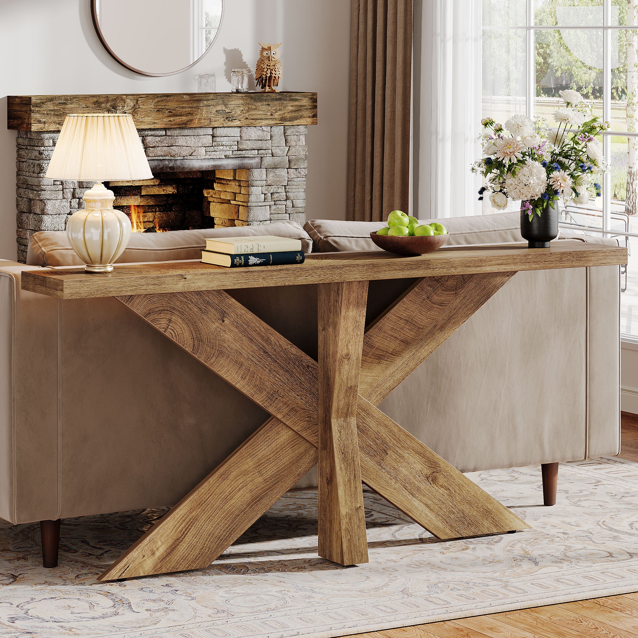 Tribesigns 70.9-Inch Console Table, Farmhouse Sofa Table with Wooden Geometric Base for Entryway