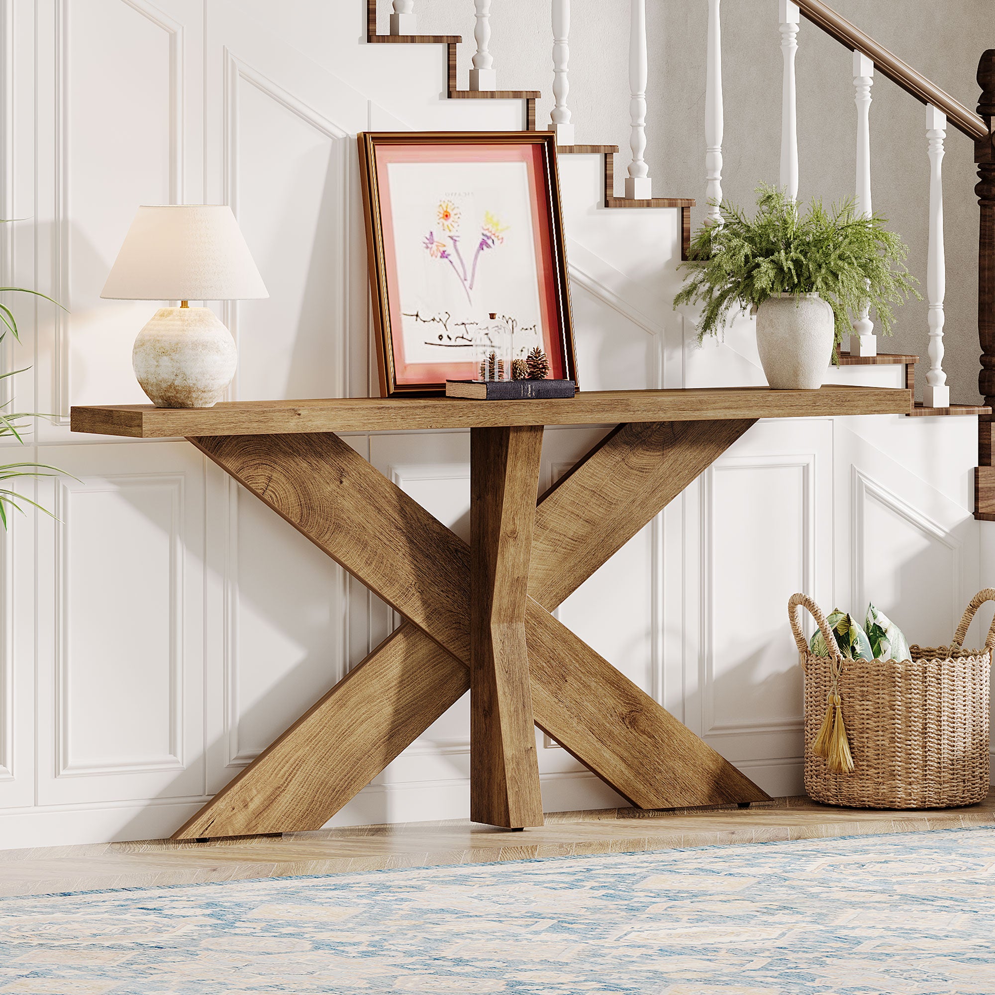 Tribesigns 70.9-Inch Console Table, Farmhouse Sofa Table with Wooden Geometric Base for Entryway