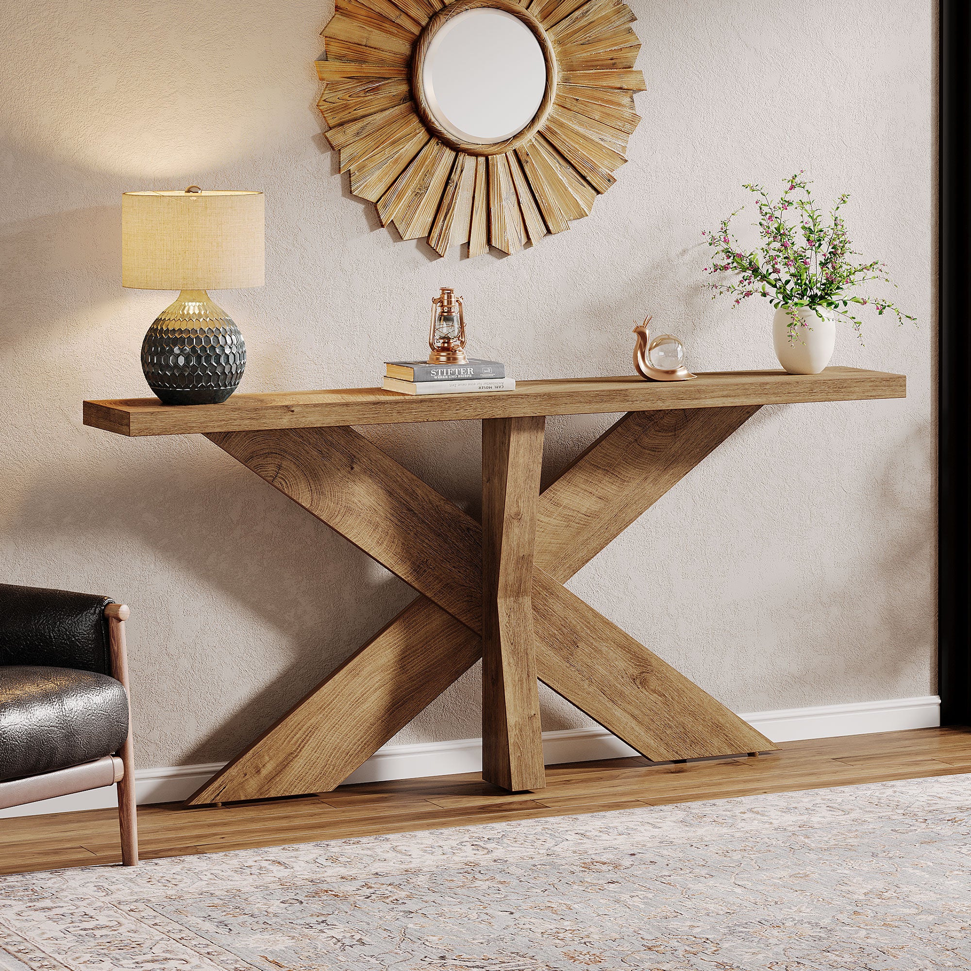 Tribesigns 70.9-Inch Console Table, Farmhouse Sofa Table with Wooden Geometric Base for Entryway
