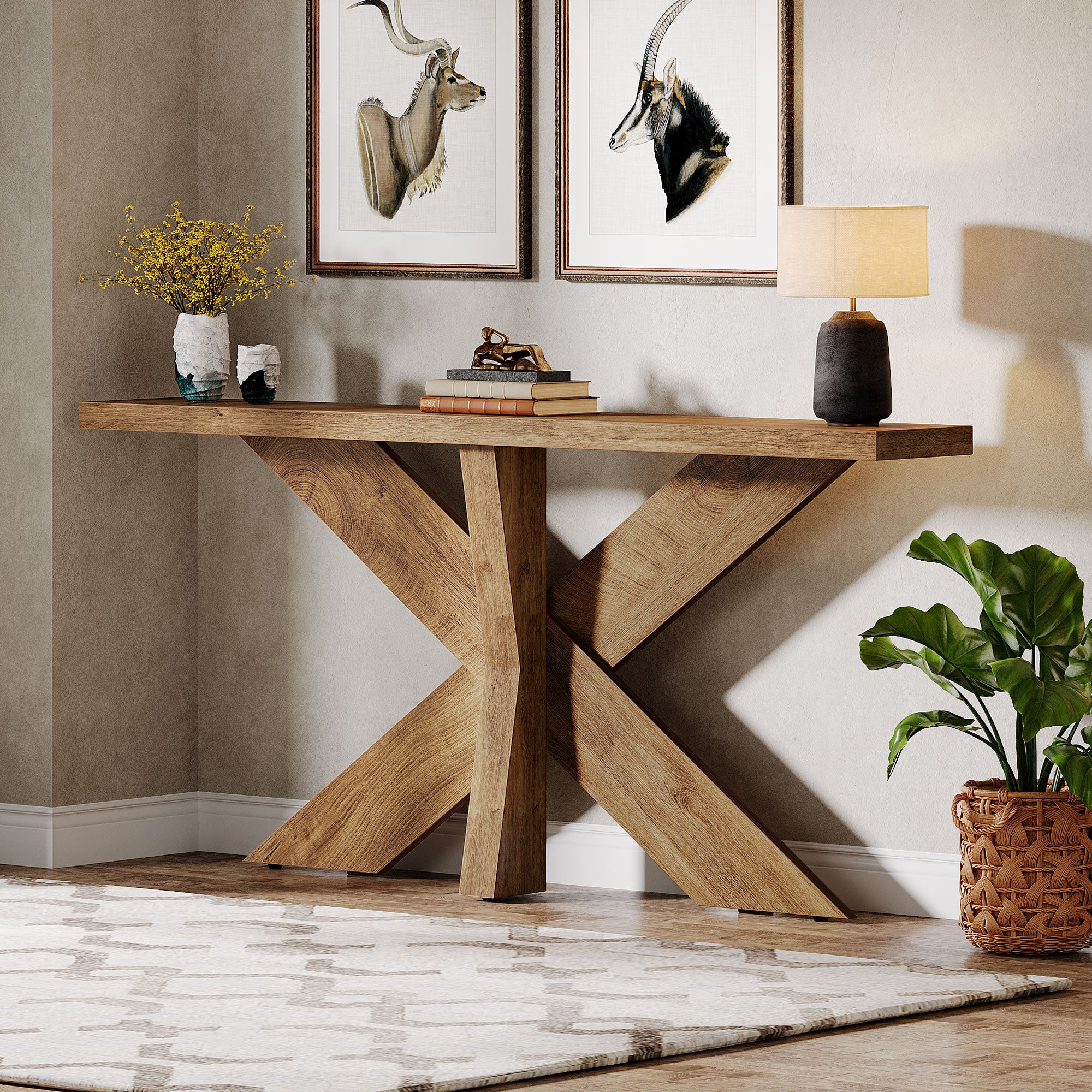 Tribesigns 70.9-Inch Console Table, Farmhouse Sofa Table with Wooden Geometric Base for Entryway