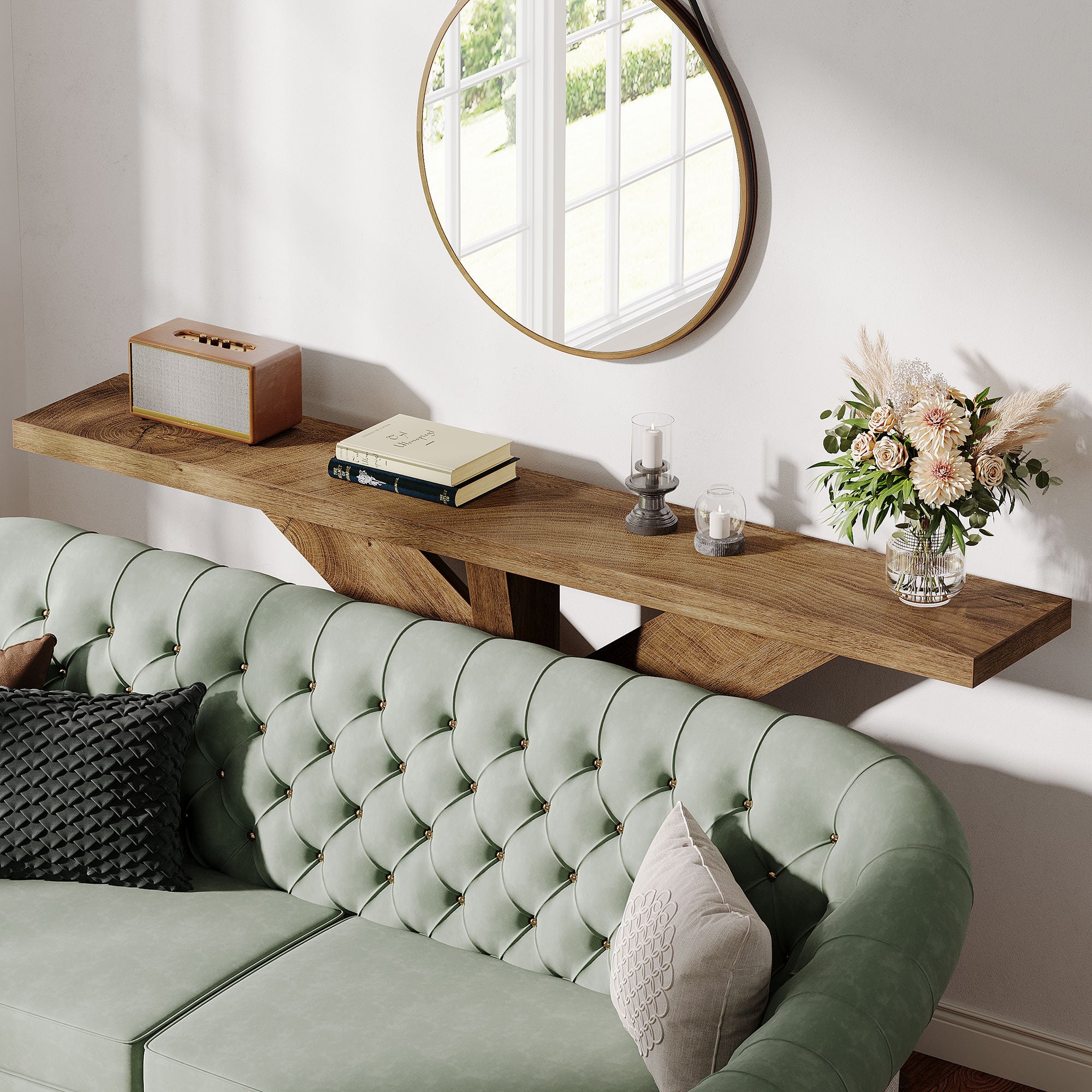 Tribesigns 70.9-Inch Console Table, Farmhouse Sofa Table with Wooden Geometric Base for Entryway