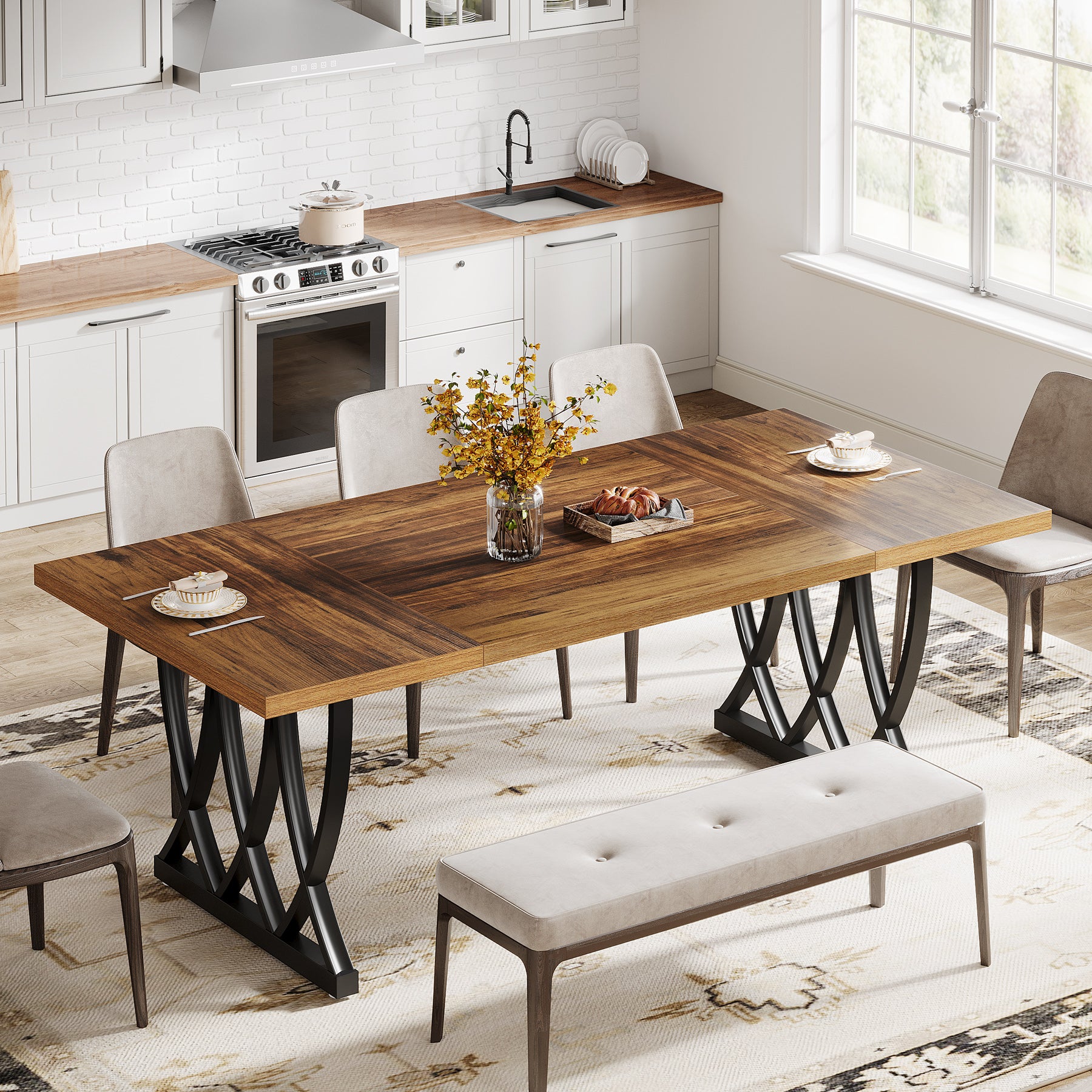 Tribesigns 70.86-Inch Dining Table for 6-8 People, Rectangular Kitchen Table with Heavy Duty Metal Frame for Dining Room and Kitchen