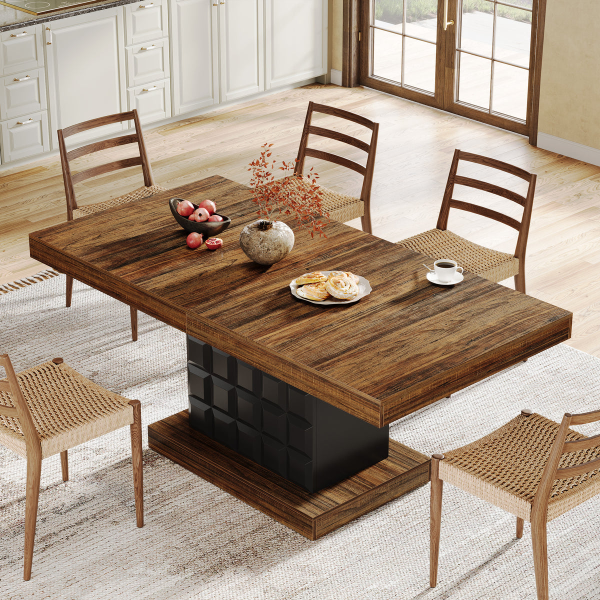 Tribesigns 63 Inch Rectangular Dining Table for 4-6, Modern Farmhouse Kitchen Table with Geometric Pedestal Base