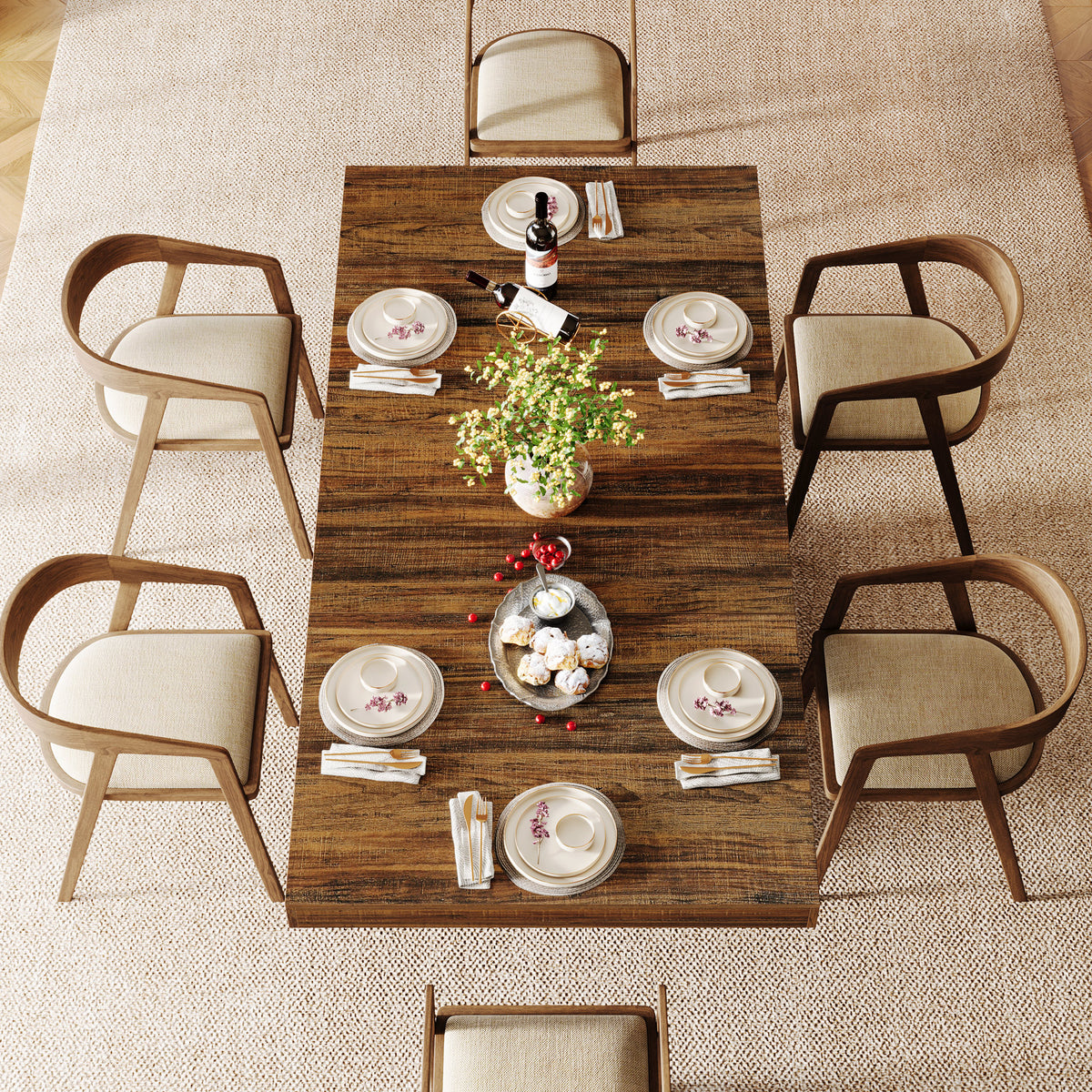 Tribesigns 63 Inch Rectangular Dining Table for 4-6, Modern Farmhouse Kitchen Table with Geometric Pedestal Base