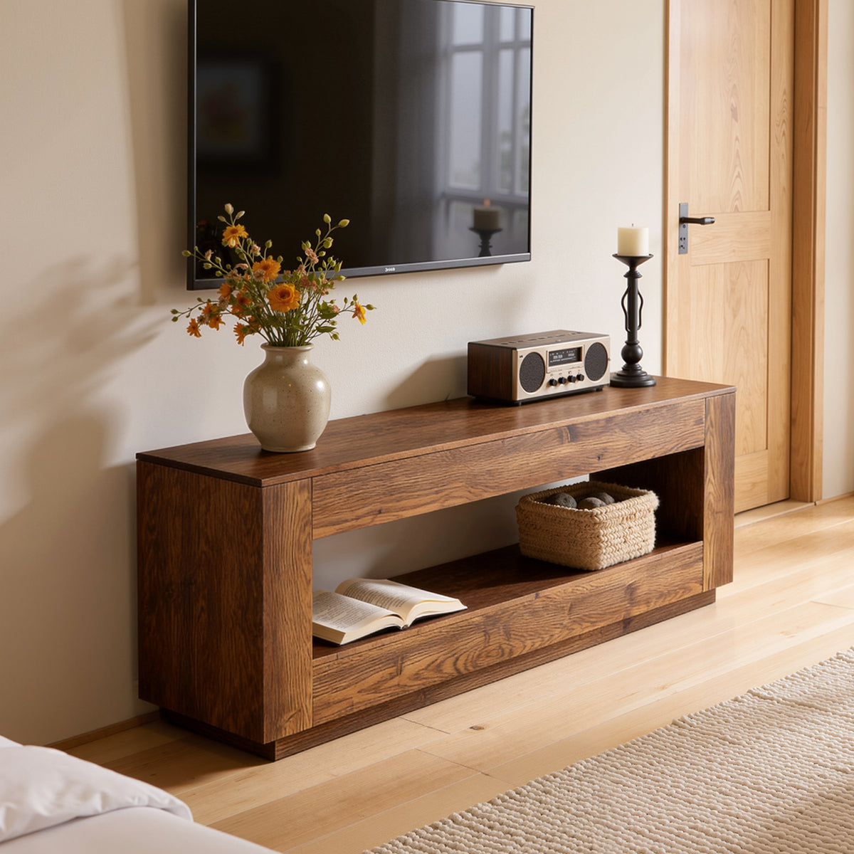 Tribesigns 70.86 Inch Solid Wood TV Stand with 2-Tier Storage Shelf, Extra Long Media Console for Living Room