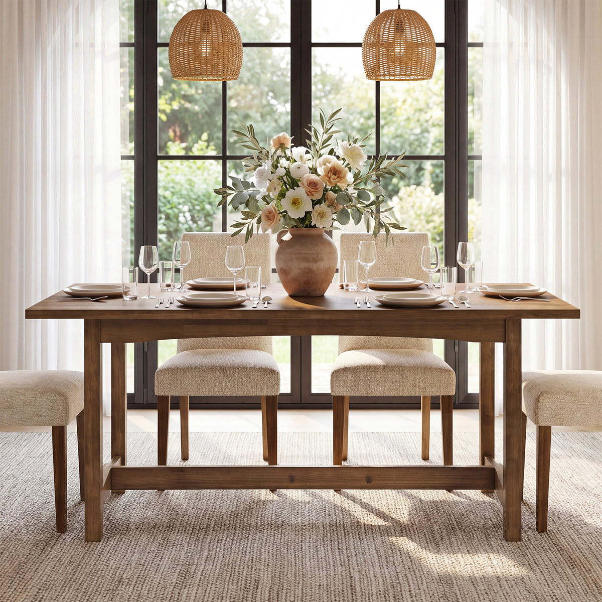 Tribesigns 63-Inch Solid Wood Dining Table for 4-6, Farmhouse Kitchen Table with Trestle Base