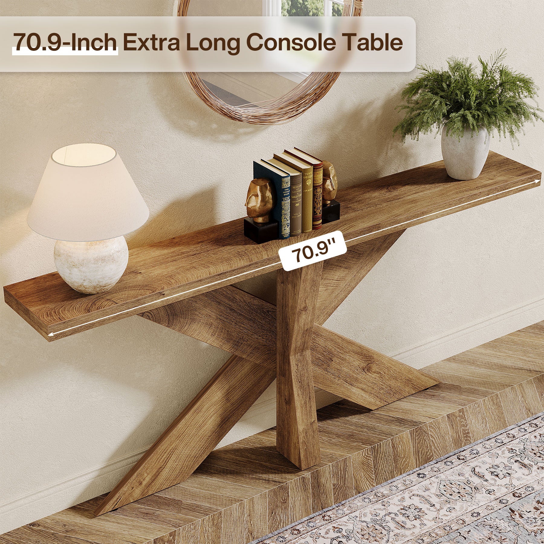Tribesigns 70.9-Inch Console Table, Farmhouse Sofa Table with Wooden Geometric Base for Entryway