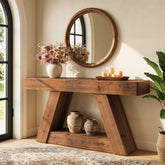 63-Inch Solid Wood Console Table with 2-Tier Storage, Farmhouse Sofa Table for Hallway 3