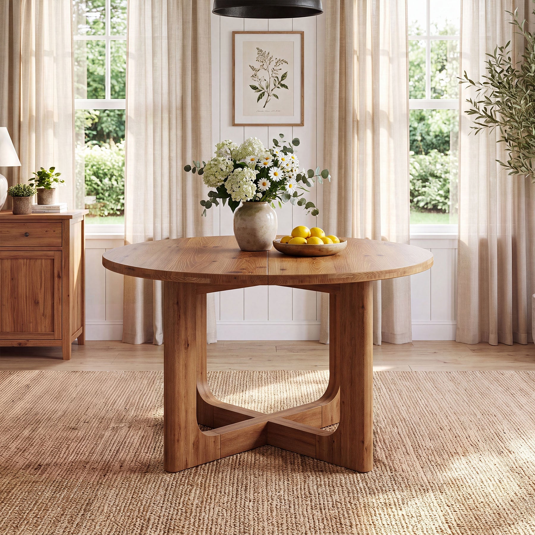 39.4-Inch Round Solid Wood Dining Table with X-Cross Legs, Farmhouse Kitchen Table for 2 to 4 People
