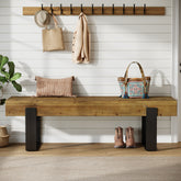 Tribesigns 63-Inch Solid Wood Entryway Bench, Farmhouse Shoe Bench with Metal Legs for Hallway 3