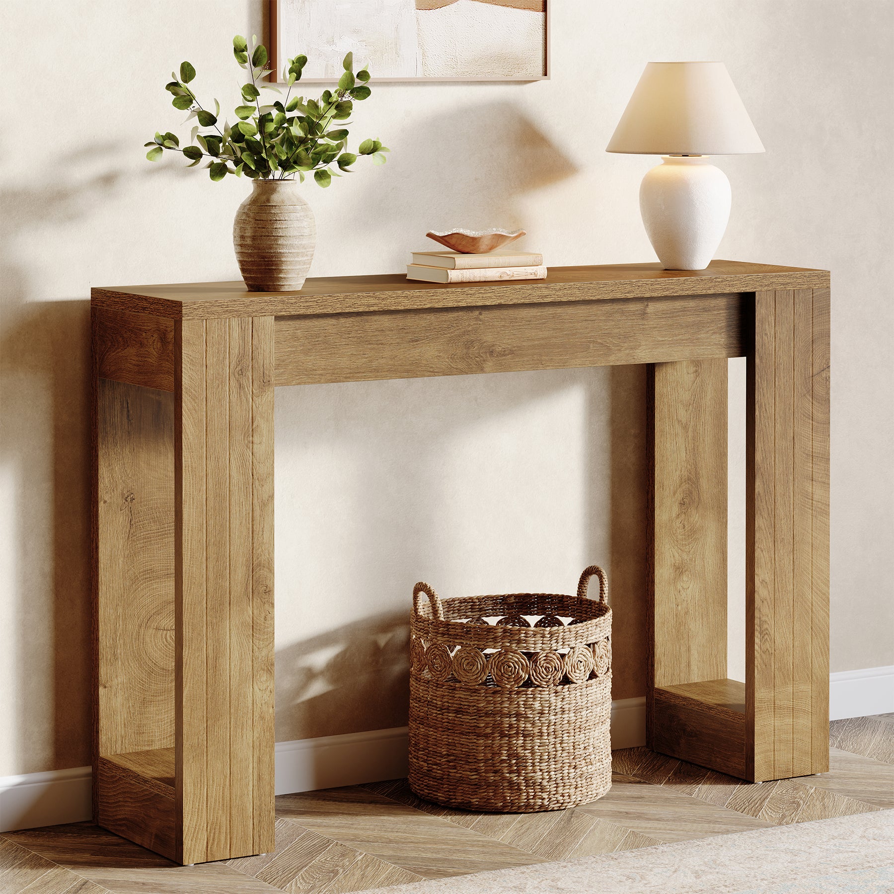 Tribesigns 41.3-Inch Wood Console Table for Entryway, Modern Sofa Table with Double Wooden Base