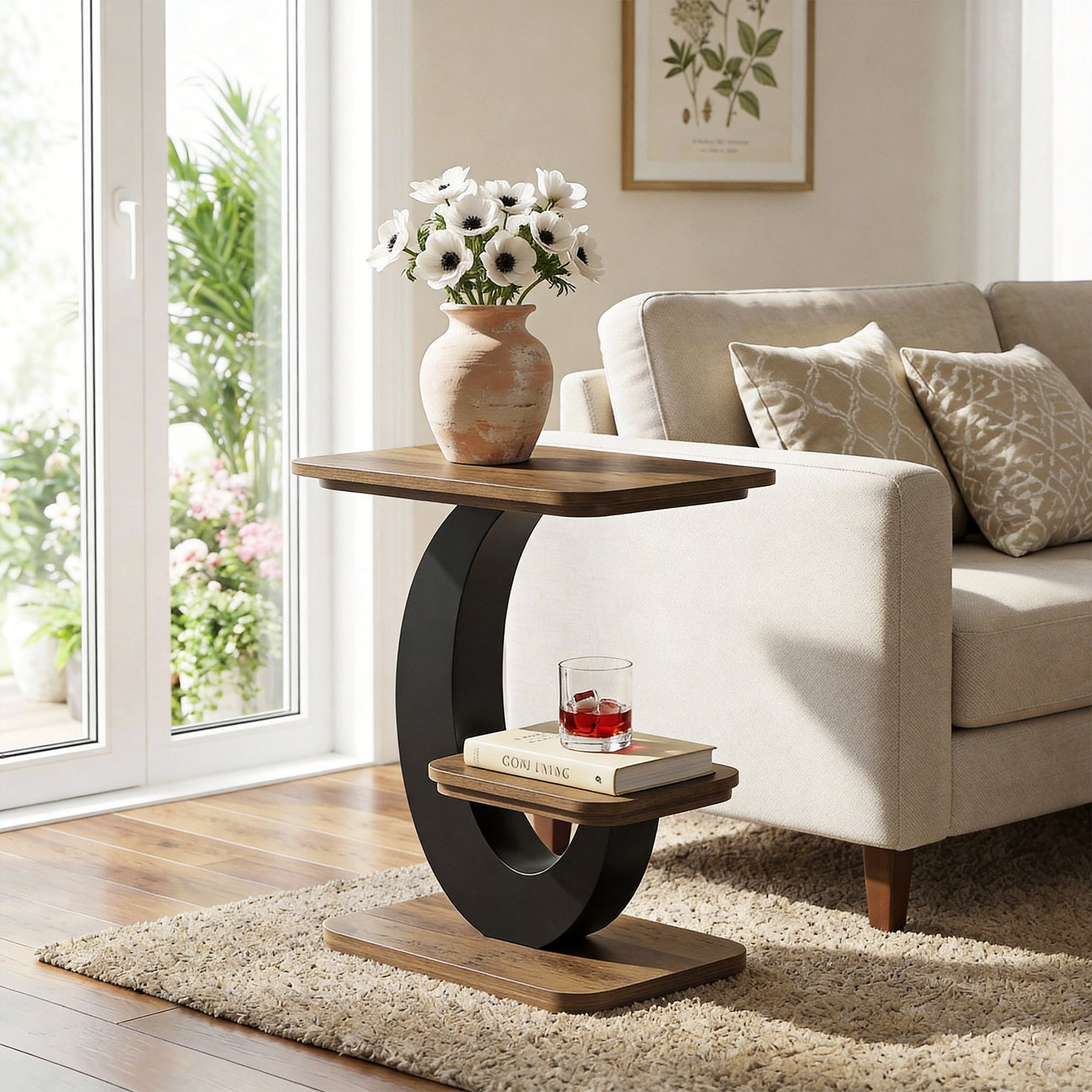 23.6-Inch 2-Tier Narrow End Table with Storage Shelf, Industrial Side Table Nightstand for Living Room