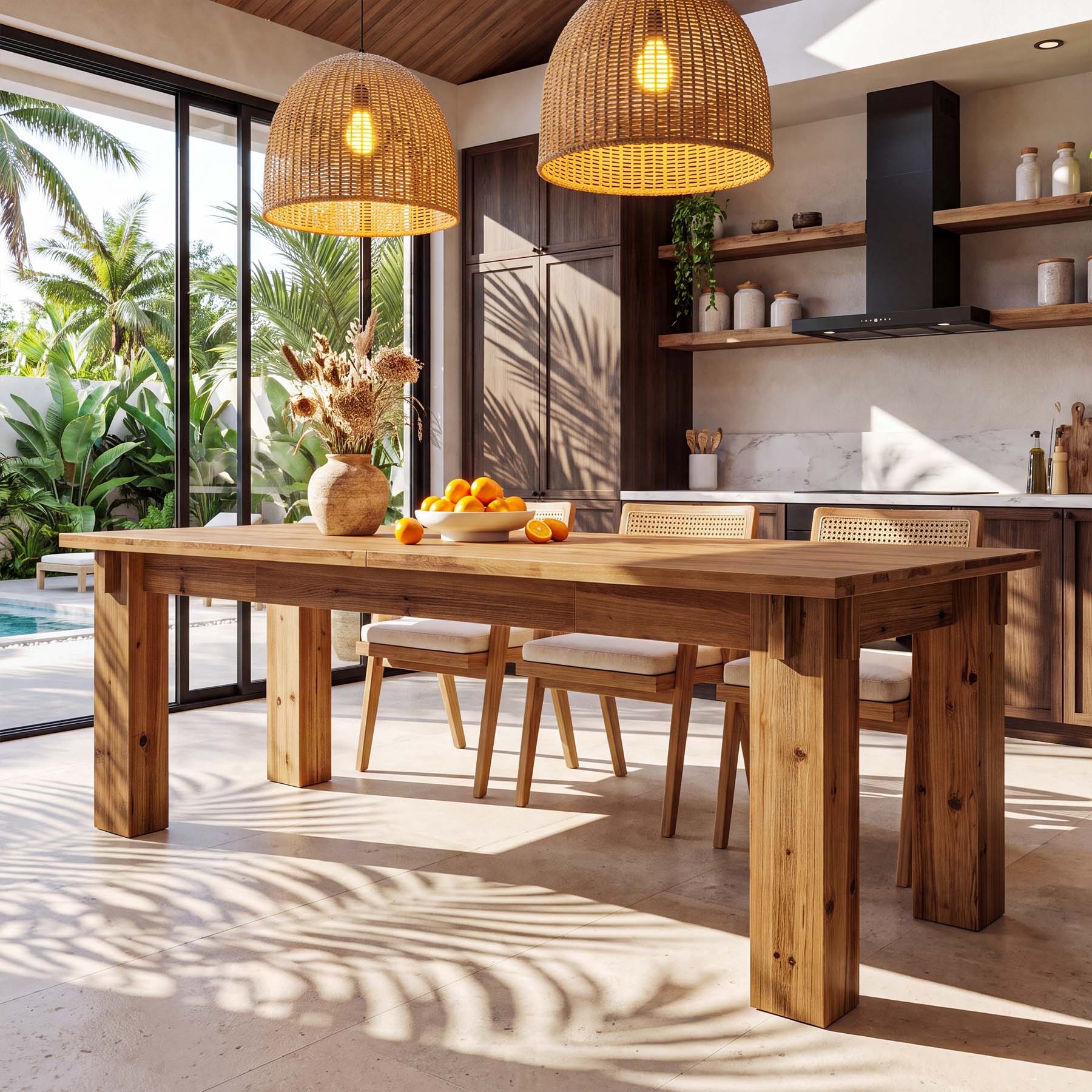 Tribesigns 78.74-Inch Solid Wood Dining Table, 6-8 Person Farmhouse Table with Block Legs