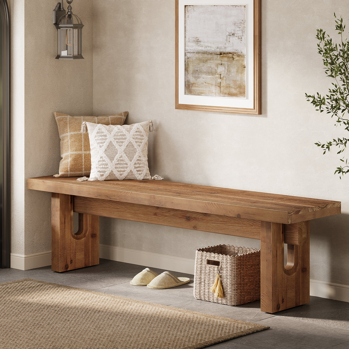 Tribesigns 63-Inch Solid Wood Dining Bench for 3-4, Farmhouse Wooden Bench for Kitchen and Entryway
