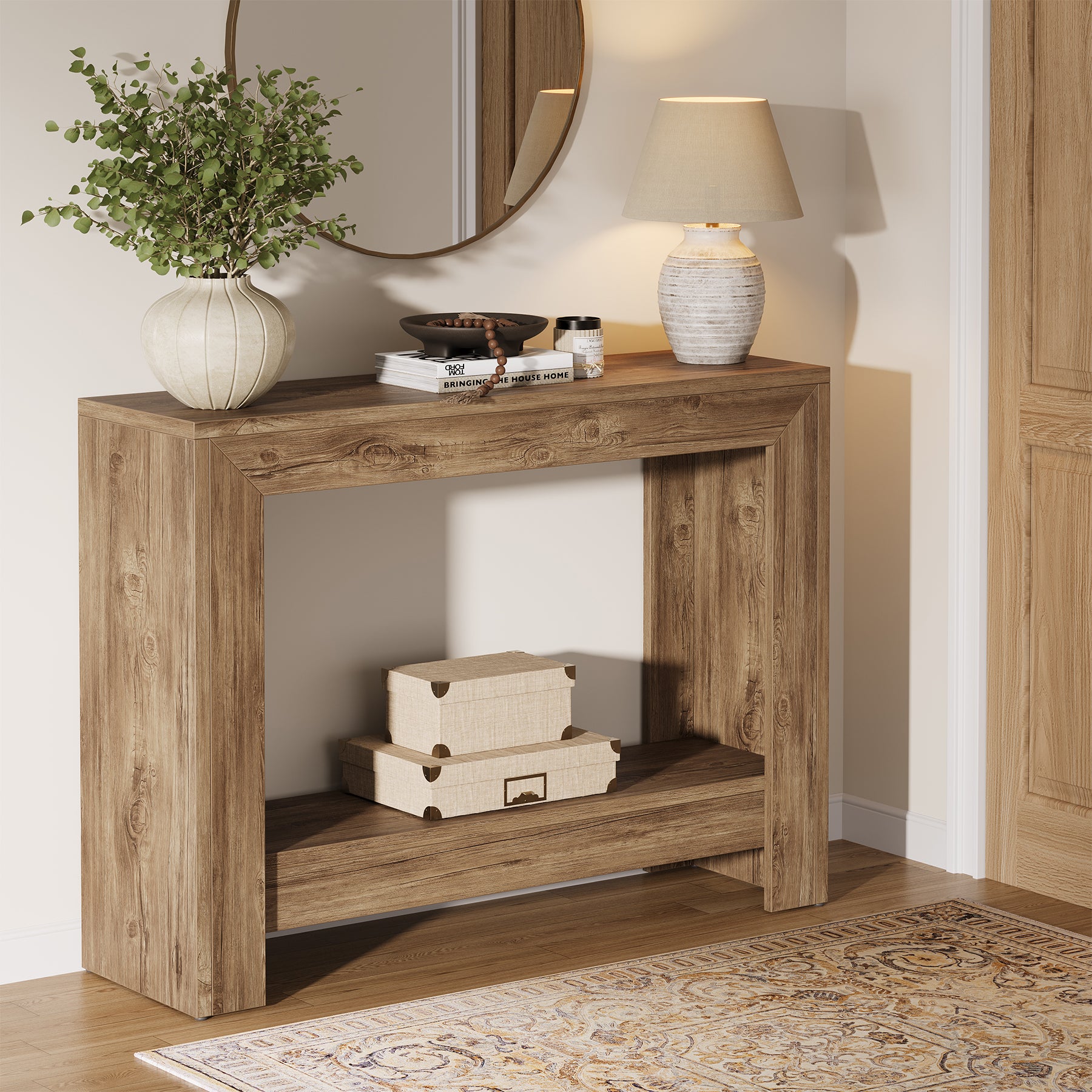 41.3-Inch Rustic Wood Console Table with Open Storage Shelves for Hallway