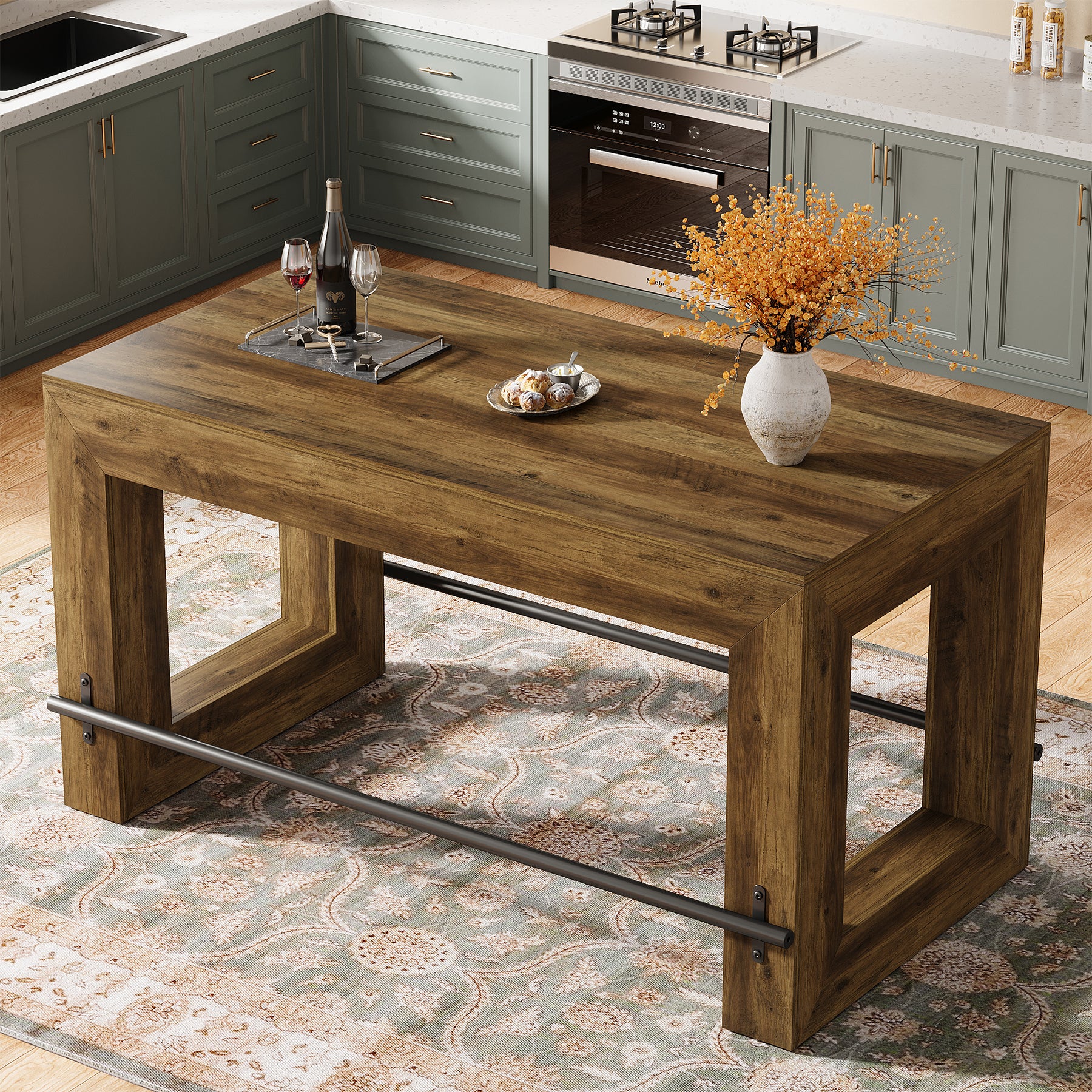 Tribesigns 59-Inch Industrial Bar Table with Metal Footrest, Counter Height Pub Table for Kitchen
