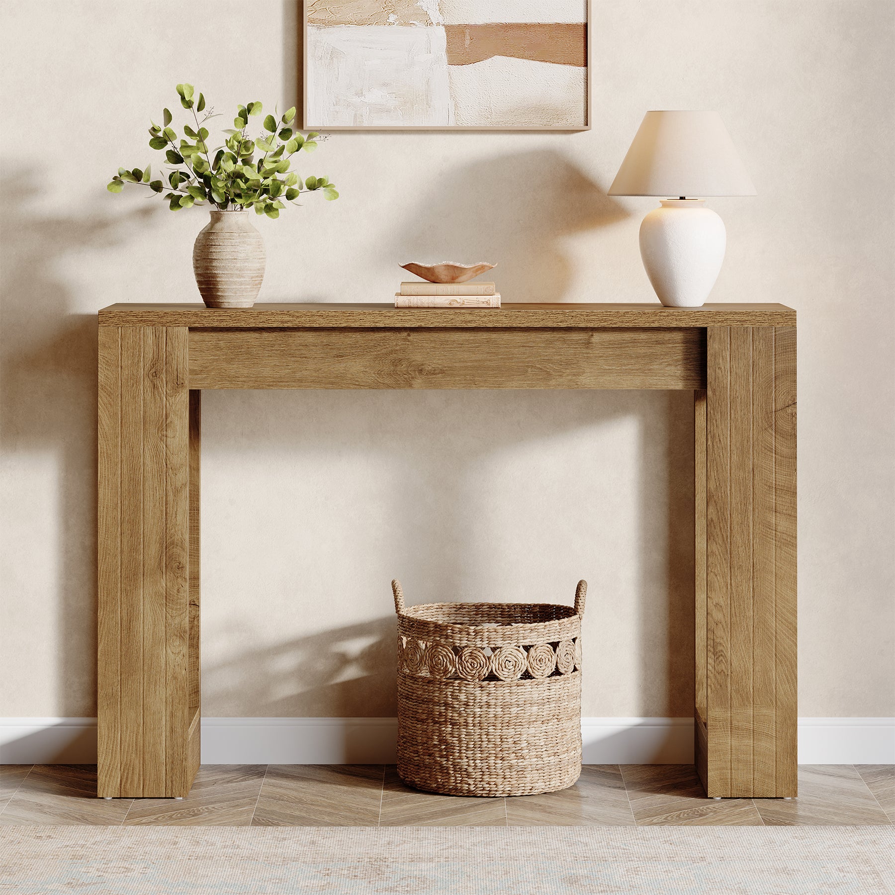 Tribesigns 41.3-Inch Wood Console Table for Entryway, Modern Sofa Table with Double Wooden Base