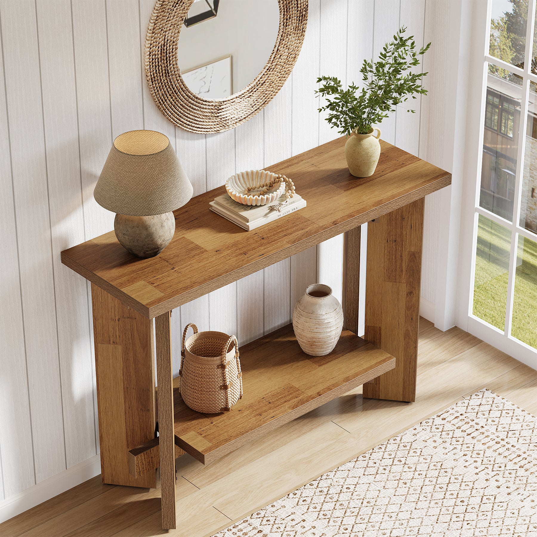 41" Rustic Console Sofa Table, Two-Tier Wooden Entryway Table with Storage Shelf for Hallway and Foyer