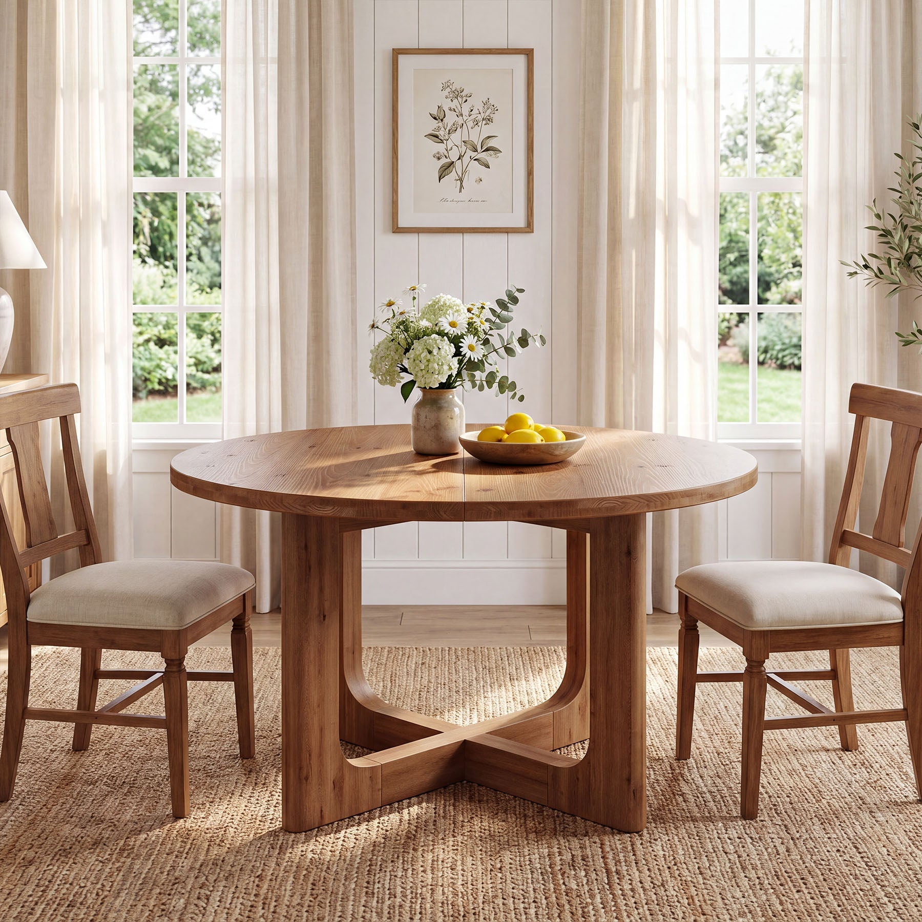 39.4-Inch Round Solid Wood Dining Table with X-Cross Legs, Farmhouse Kitchen Table for 2 to 4 People