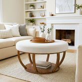 31.5-Inch Round Ottoman Coffee Table, Upholstered Storage Footrest Table 3