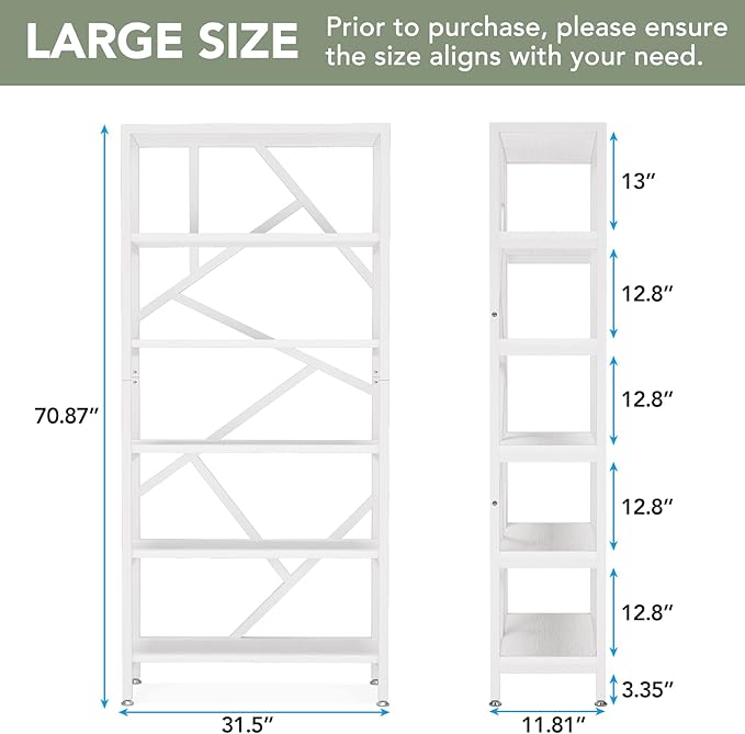 Tribesigns 71" Industrial Bookshelf - 6-Shelf Etagere Bookcase, Free-Standing Open Storage Display Shelves