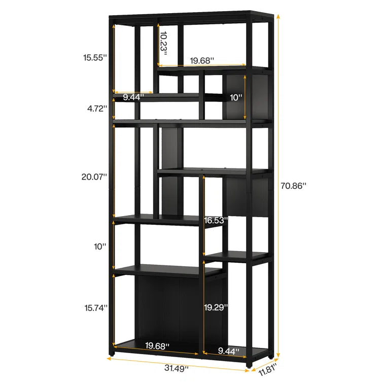 Modern 8-Tier Tall Black Bookshelf - Tribesigns 70.9'' Bookcase with 12 Open Storage Shelves and Metal Frame